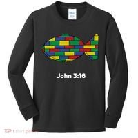 Brick Science John 3:16 – Christian Faith With Fish Symbol, Bible Verse Apparel Kids Long Sleeve Shirt thumb 0