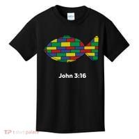 Brick Science John 3:16 – Christian Faith With Fish Symbol, Bible Verse Apparel Kids T-Shirt thumb 0