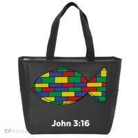 Brick Science John 3:16 – Christian Faith With Fish Symbol, Bible Verse Apparel Tote Bag thumb 0