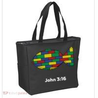 Brick Science John 3:16 – Christian Faith With Fish Symbol, Bible Verse Apparel Tote Bag thumb 2
