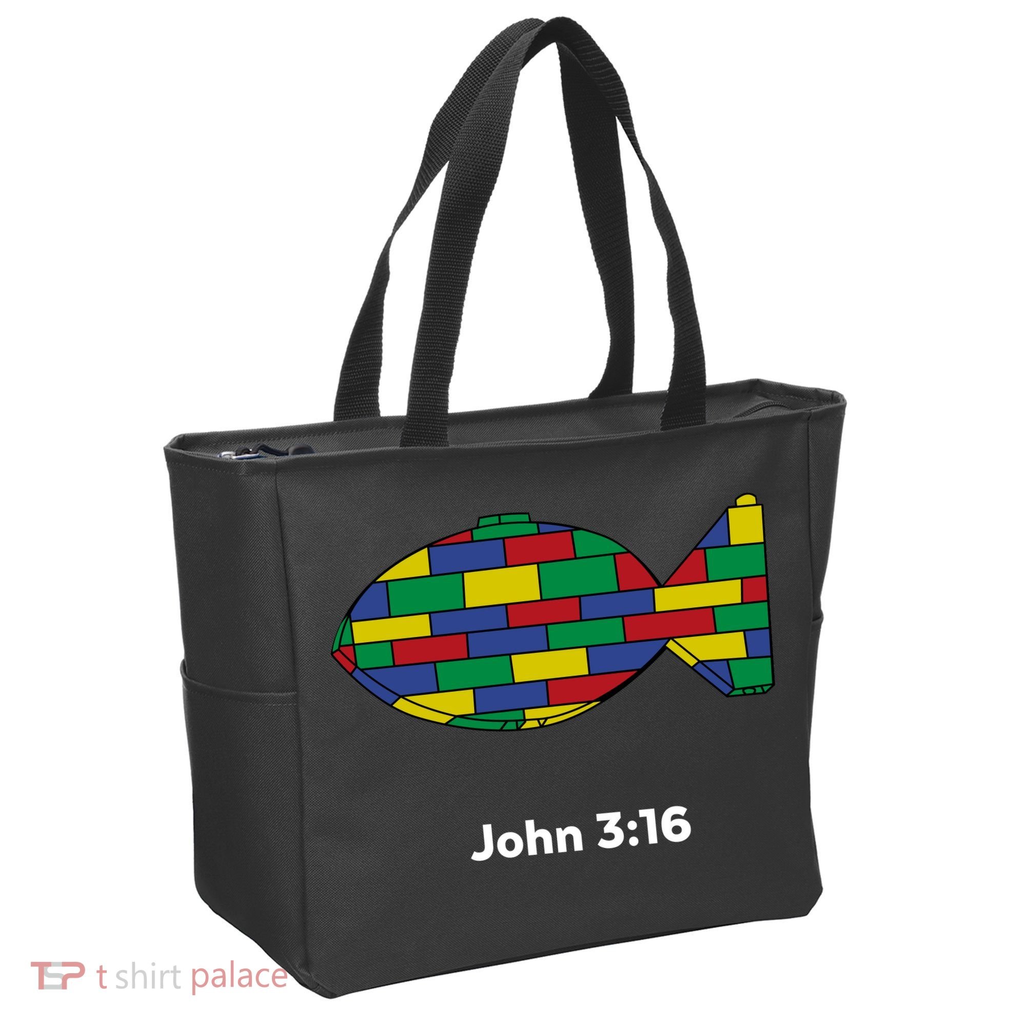Brick Science John 3:16 – Christian Faith With Fish Symbol, Bible Verse Apparel Tote Bag