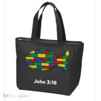 Brick Science John 3:16 – Christian Faith With Fish Symbol, Bible Verse Apparel Tote Bag thumb 3