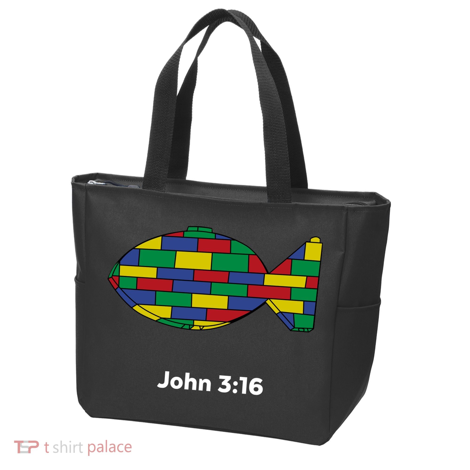 Brick Science John 3:16 – Christian Faith With Fish Symbol, Bible Verse Apparel Tote Bag