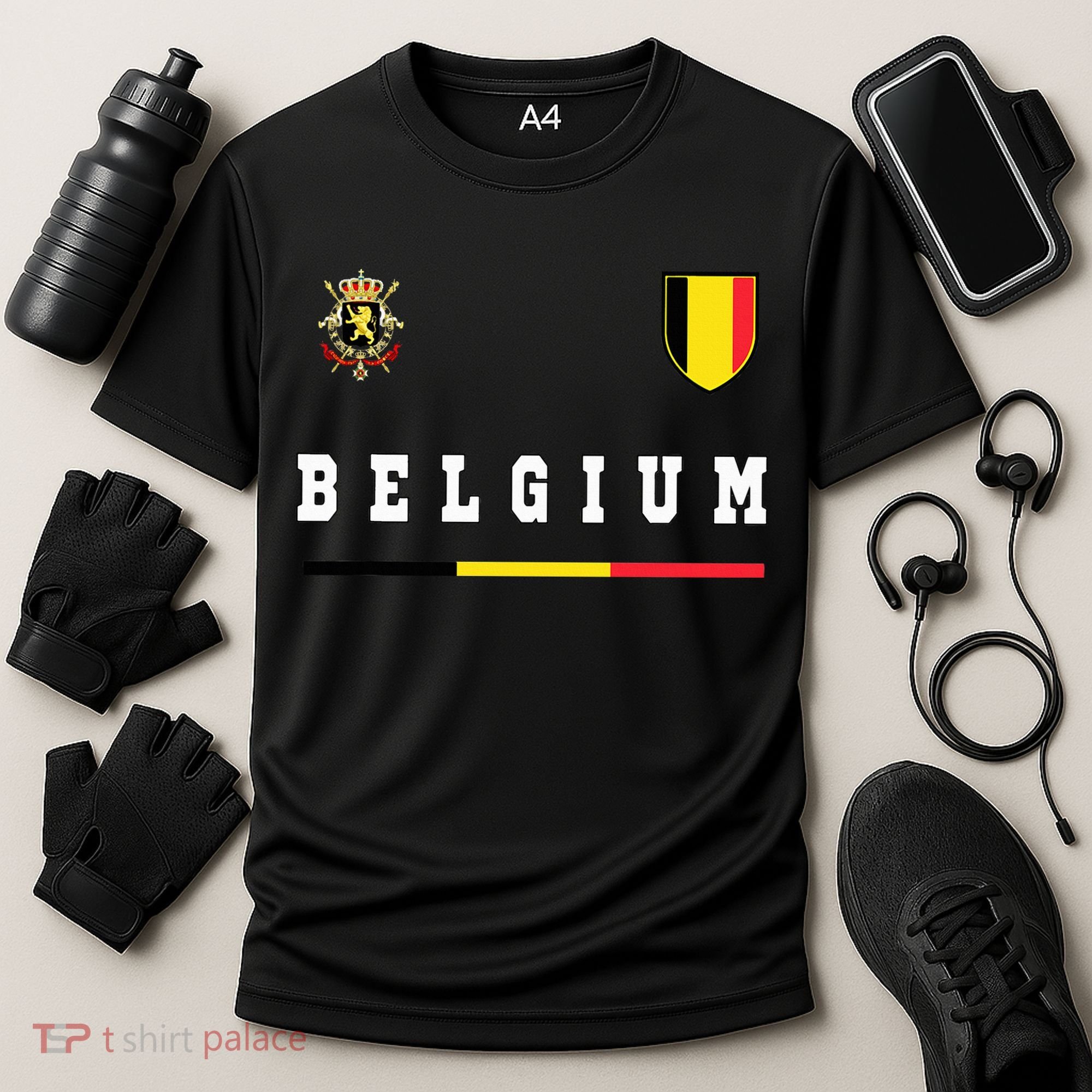 Belgium Sportssoccer Jersey Flag Cooling Performance Crew T-Shirt