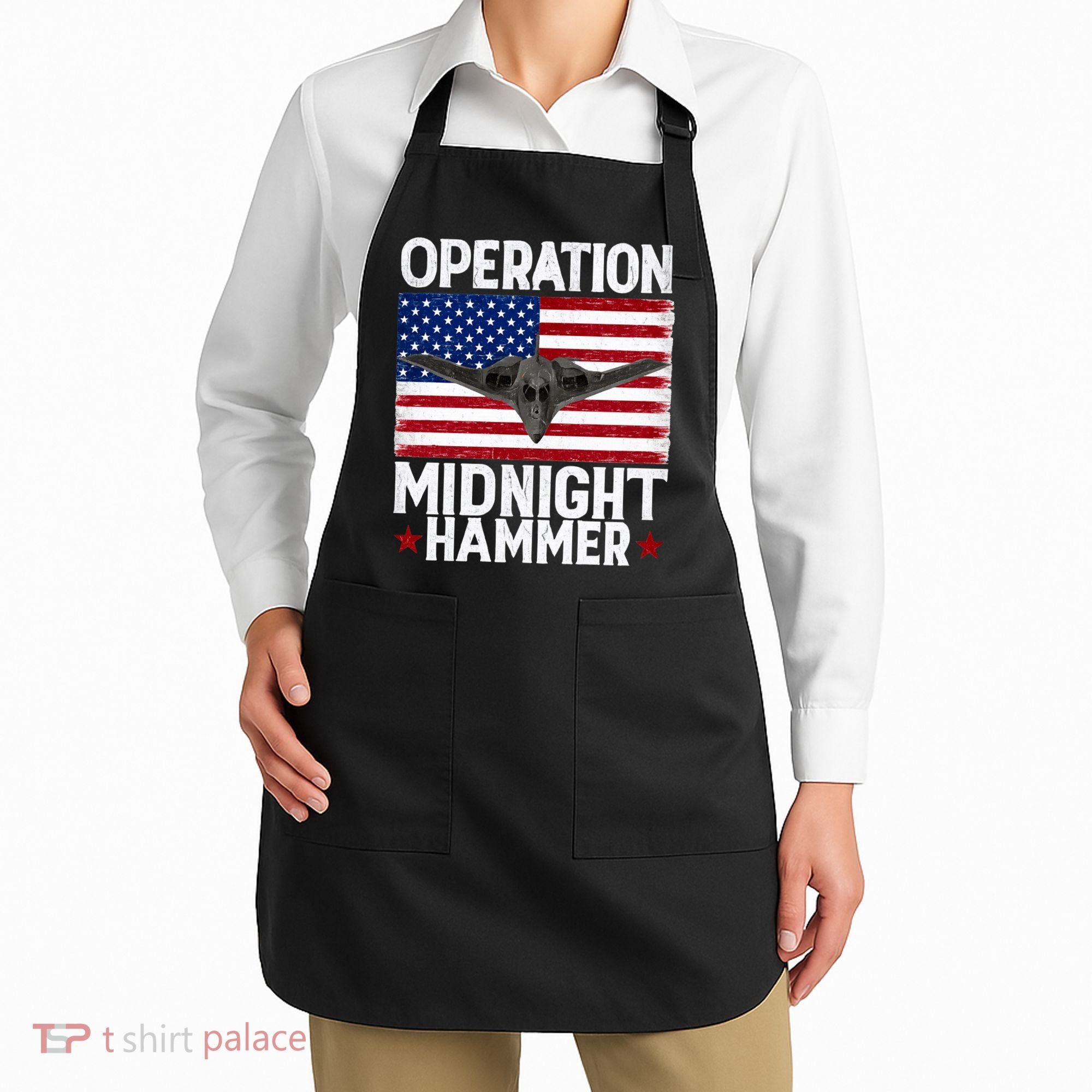 B-2 Stealth Jet Operation Midnight Hammer American Flag Apron