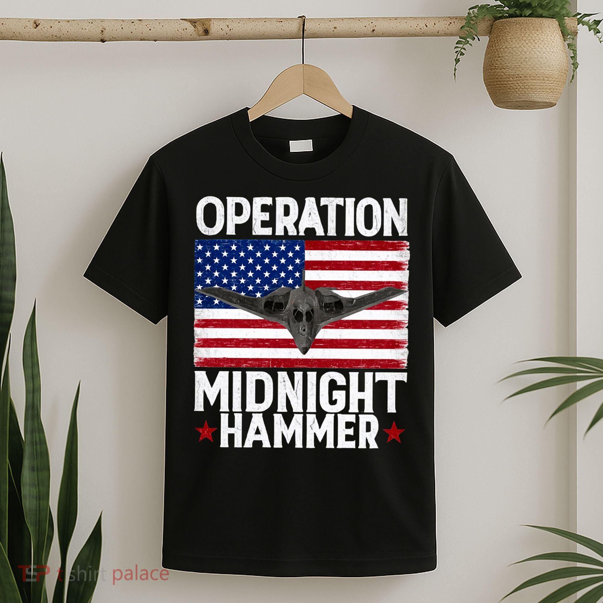 B-2 Stealth Jet Operation Midnight Hammer American Flag T-Shirt