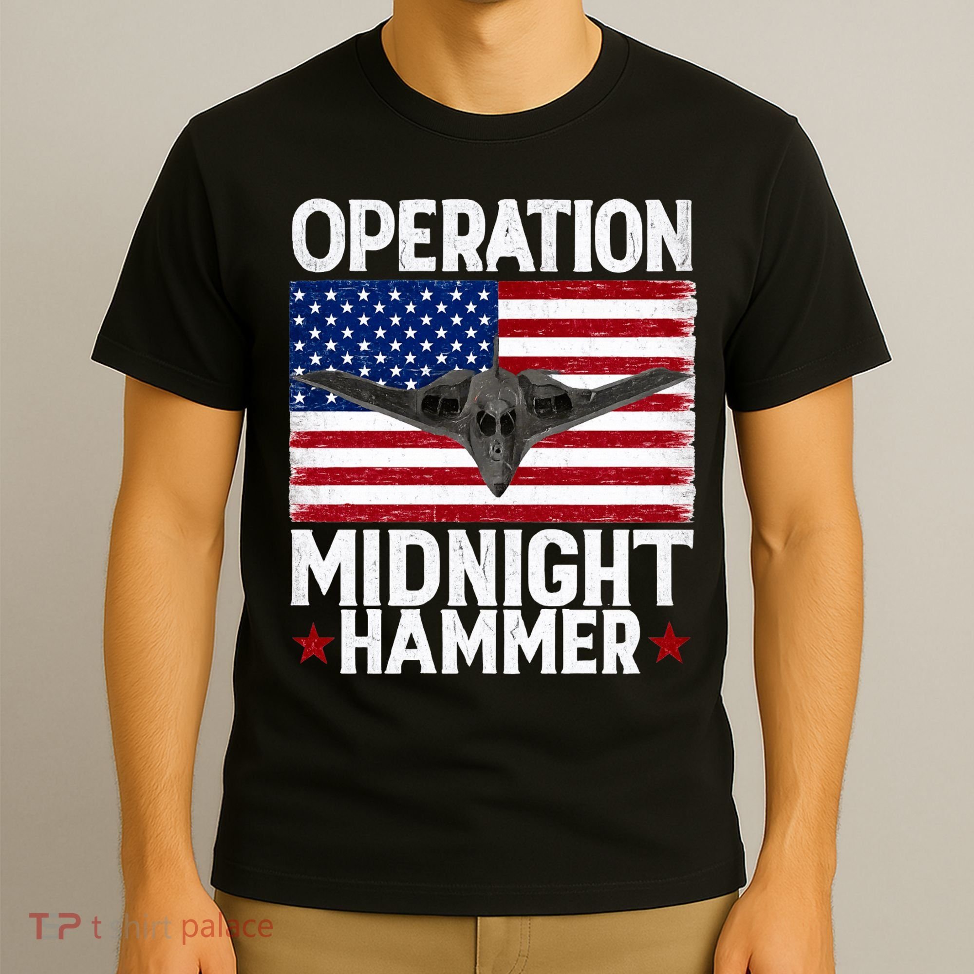 B-2 Stealth Jet Operation Midnight Hammer American Flag T-Shirt