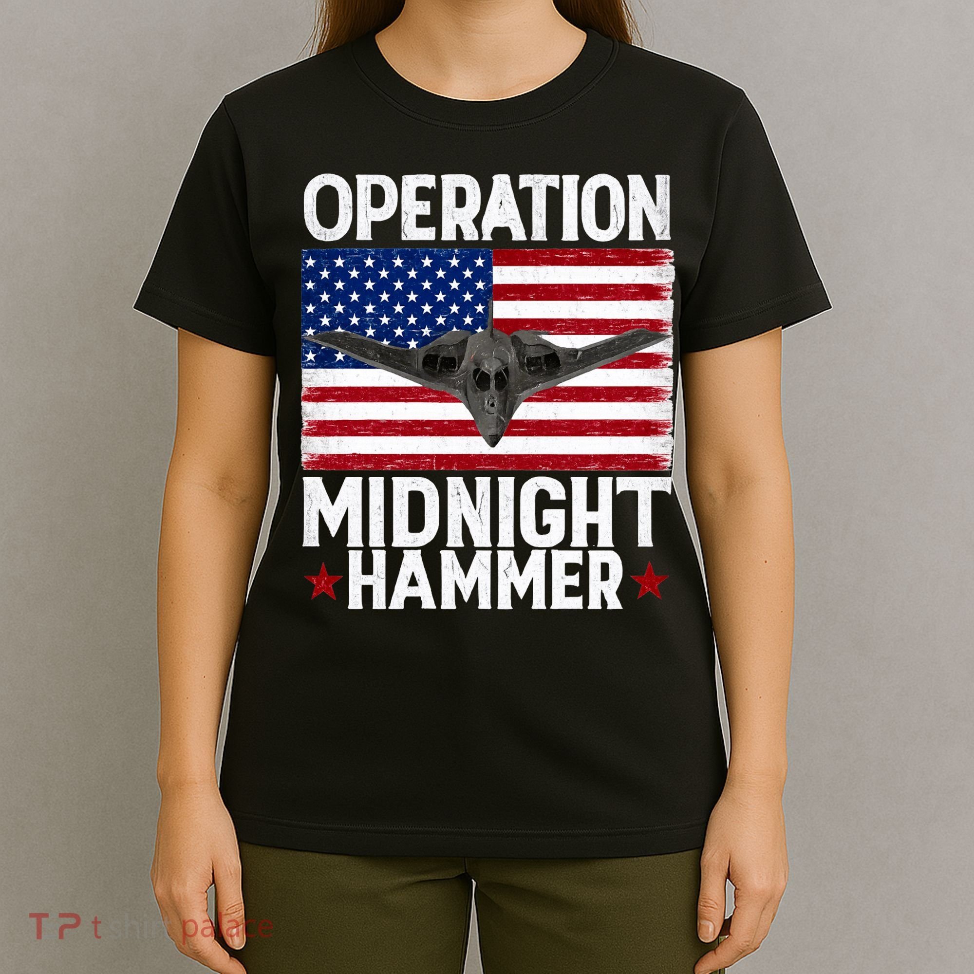 B-2 Stealth Jet Operation Midnight Hammer American Flag T-Shirt