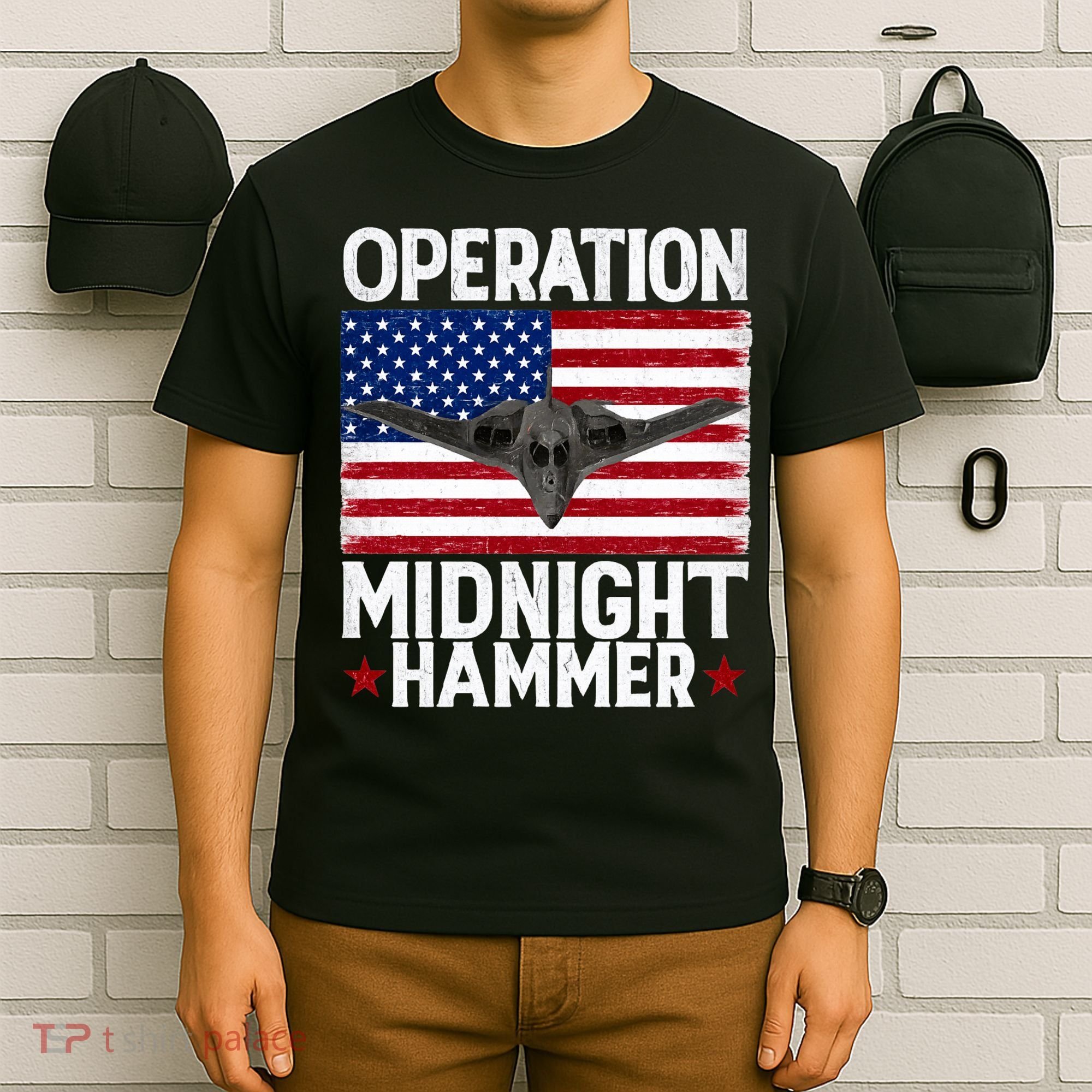 B-2 Stealth Jet Operation Midnight Hammer American Flag T-Shirt
