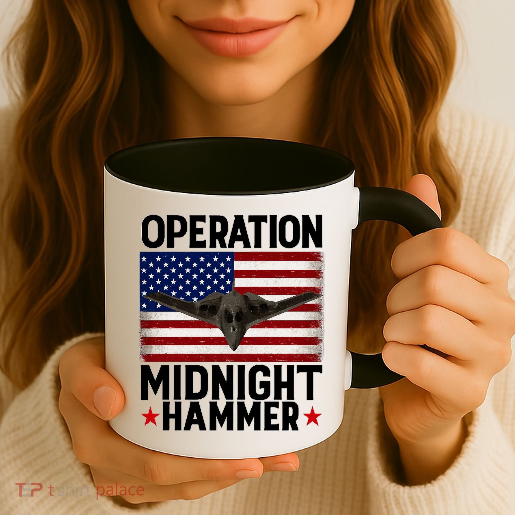 B-2 Stealth Jet Operation Midnight Hammer American Flag Coffee Mug