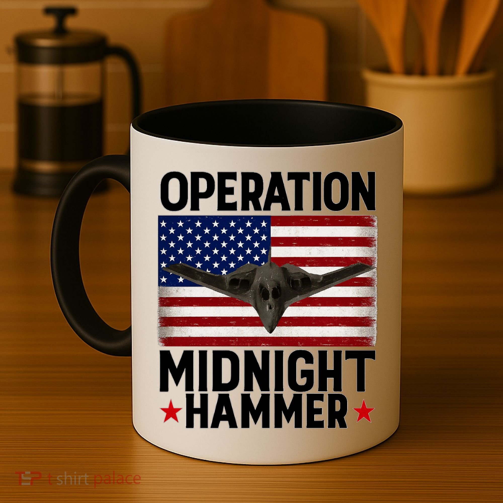 B-2 Stealth Jet Operation Midnight Hammer American Flag Coffee Mug