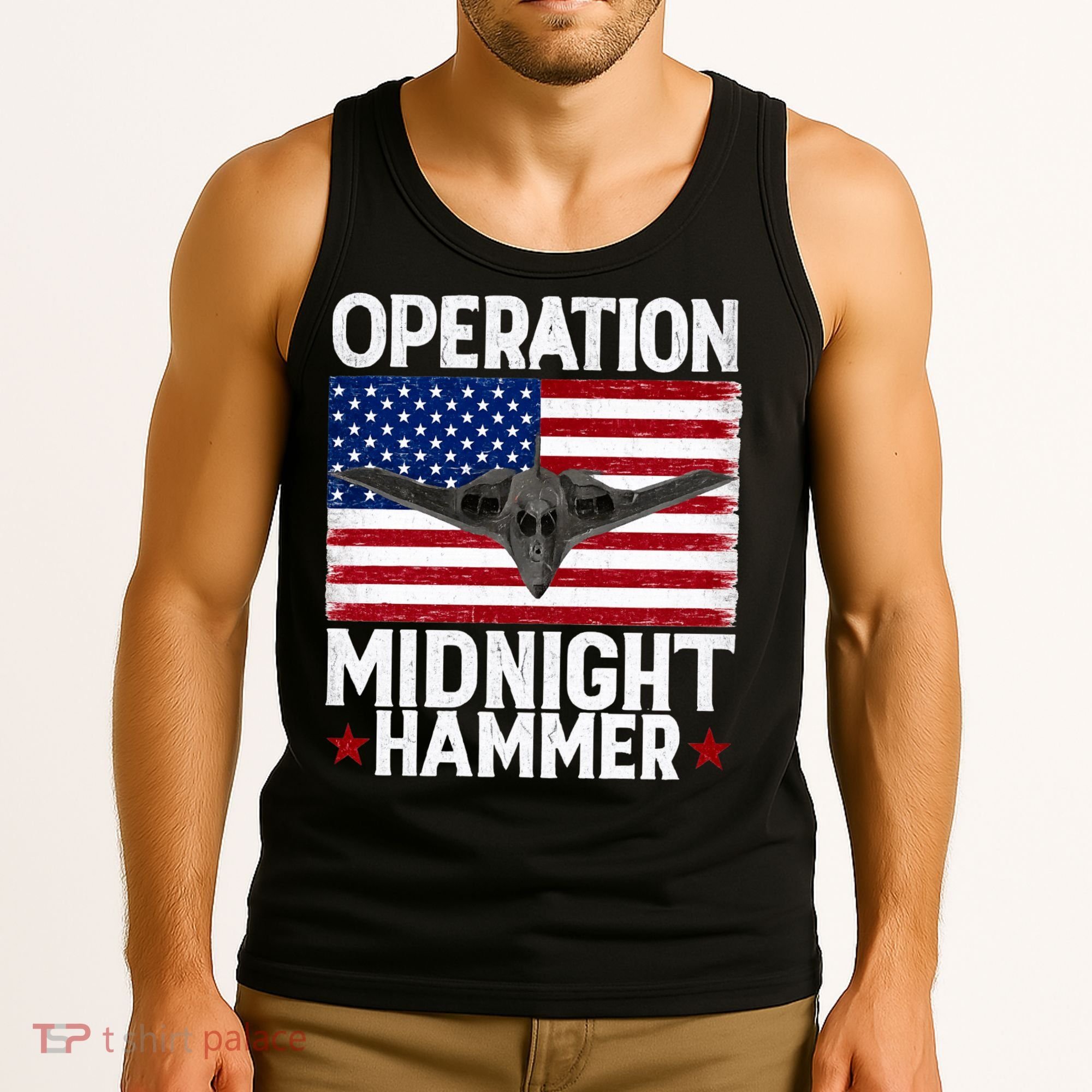 B-2 Stealth Jet Operation Midnight Hammer American Flag Tank Top
