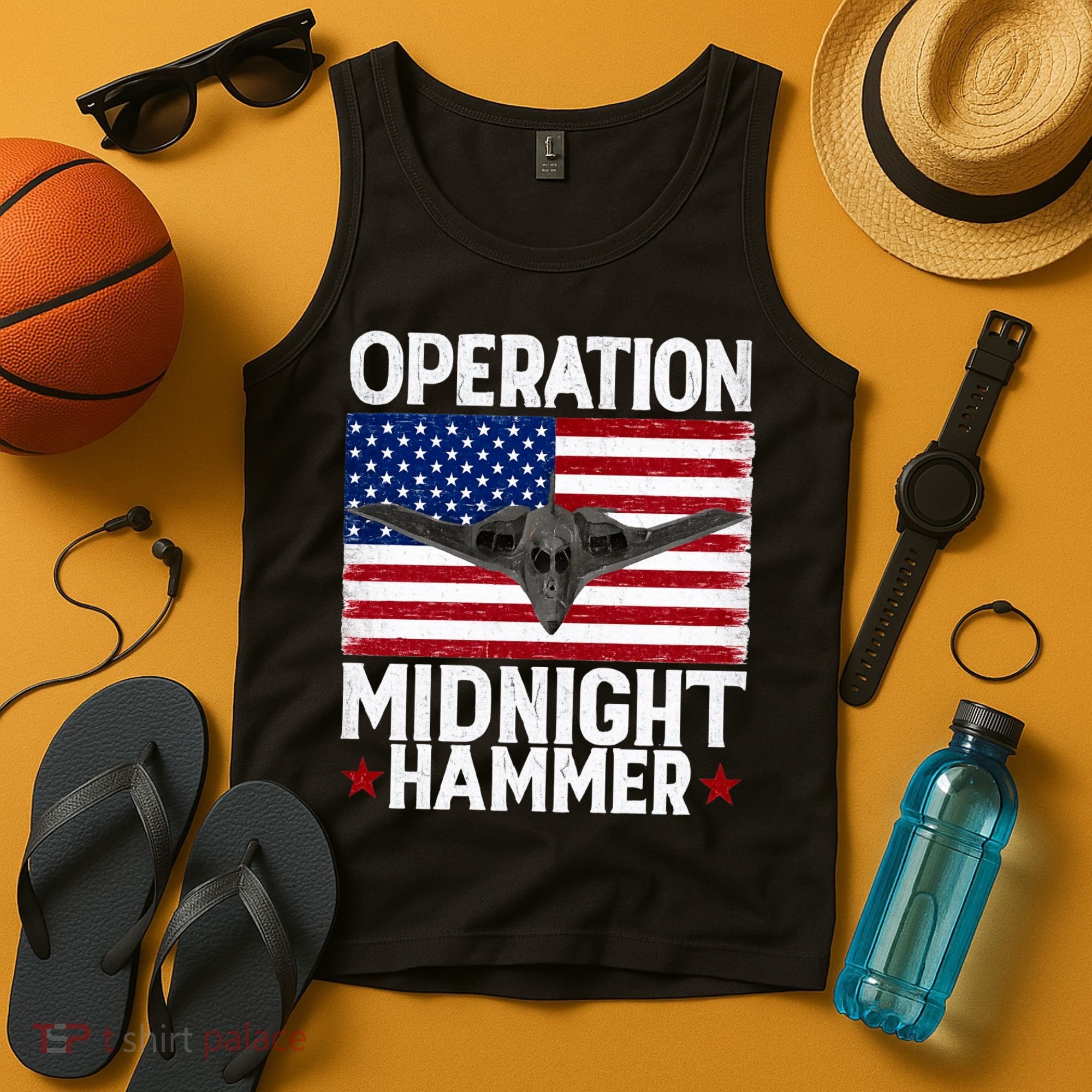 B-2 Stealth Jet Operation Midnight Hammer American Flag Tank Top