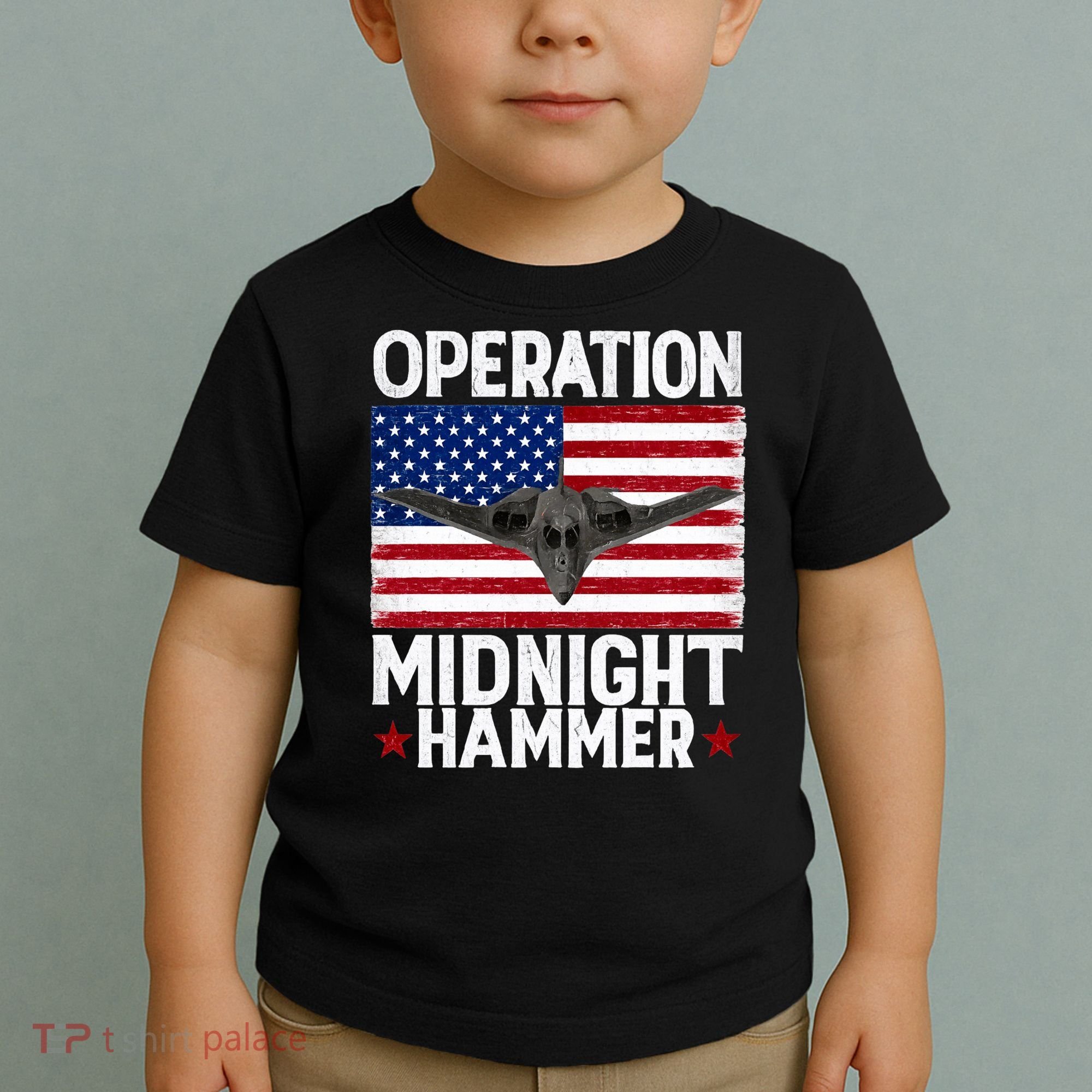 B-2 Stealth Jet Operation Midnight Hammer American Flag Toddler T-Shirt