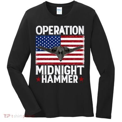 B-2 Stealth Jet Operation Midnight Hammer American Flag Women's Long Sleeve Shirt
