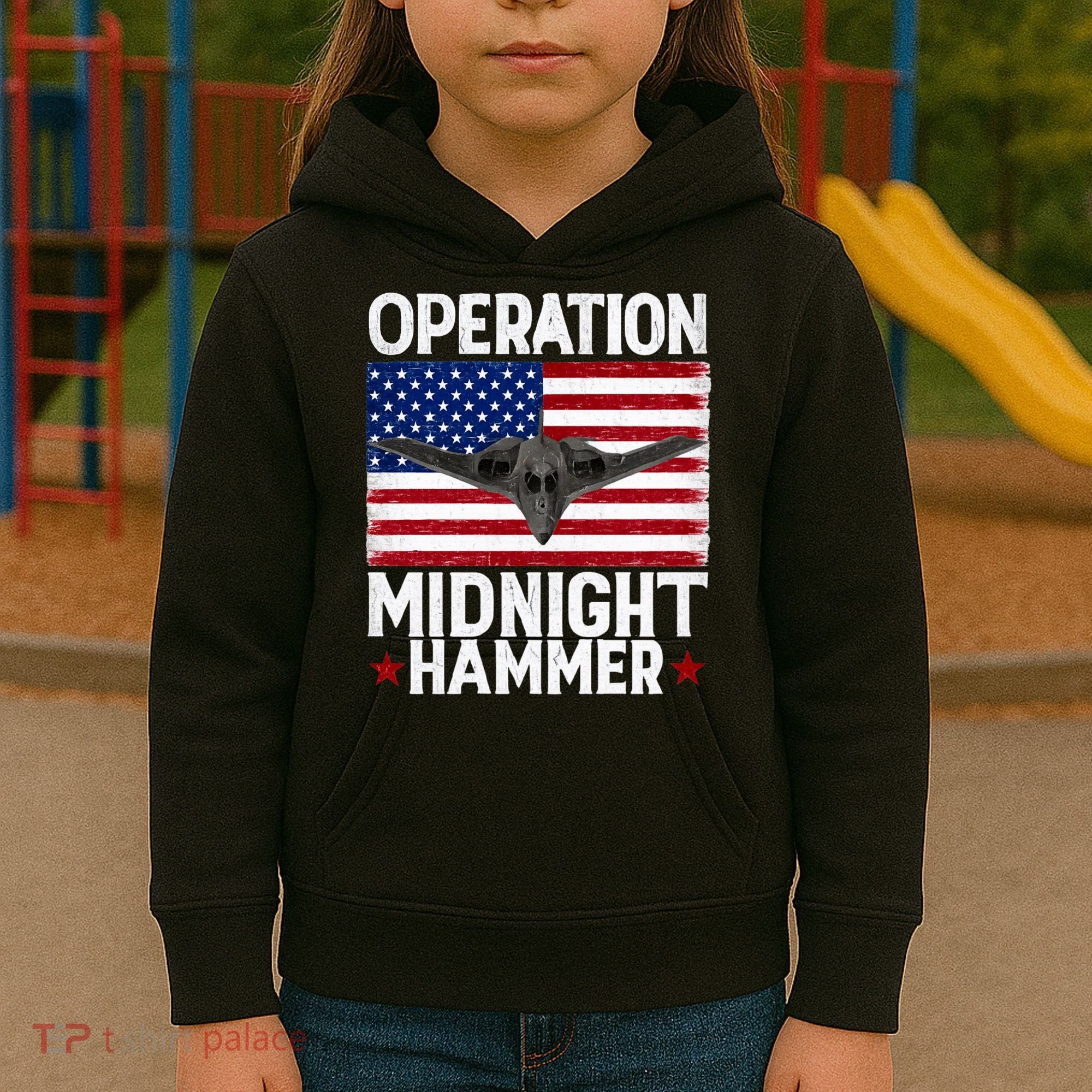 B-2 Stealth Jet Operation Midnight Hammer American Flag Kids Hoodie