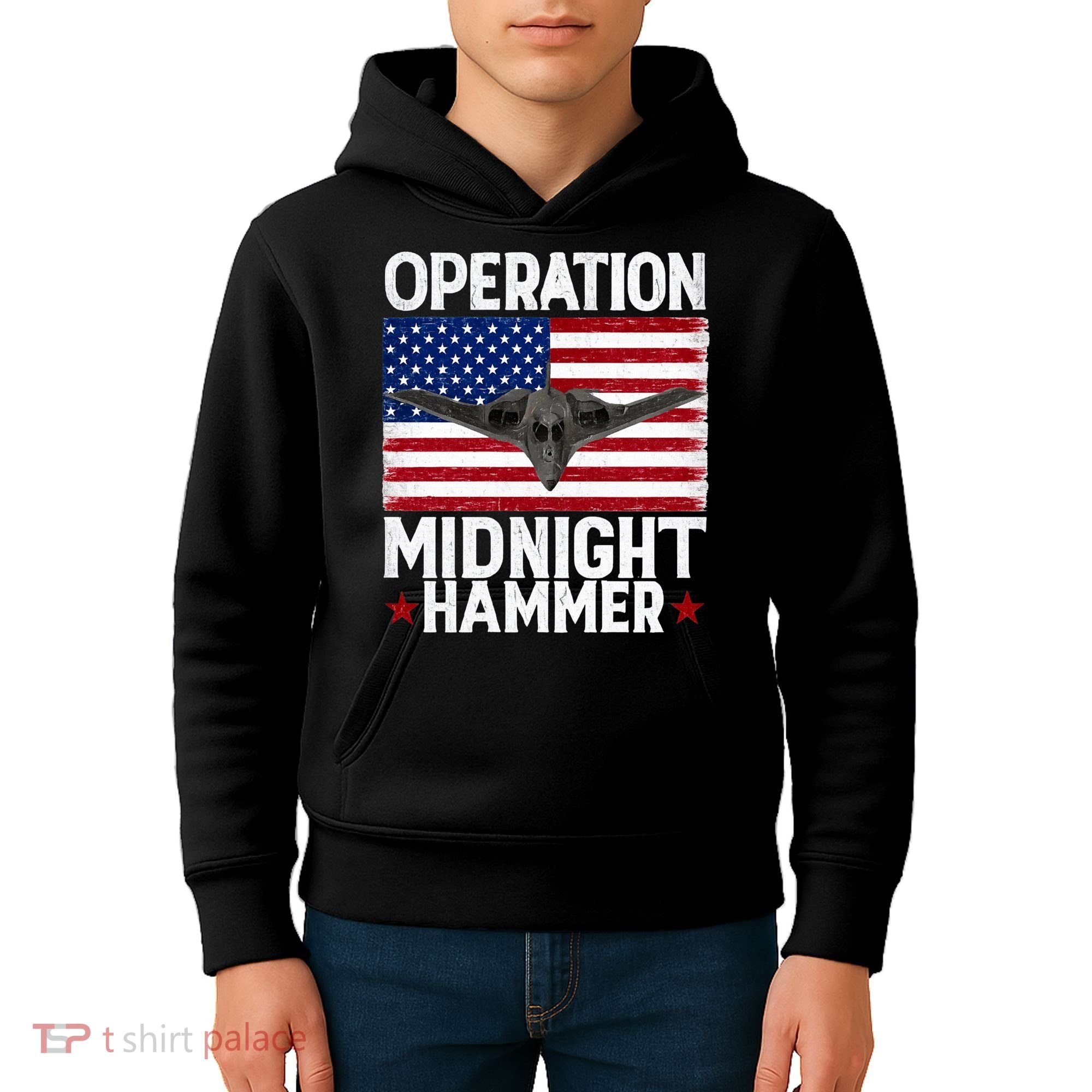 B-2 Stealth Jet Operation Midnight Hammer American Flag Kids Hoodie