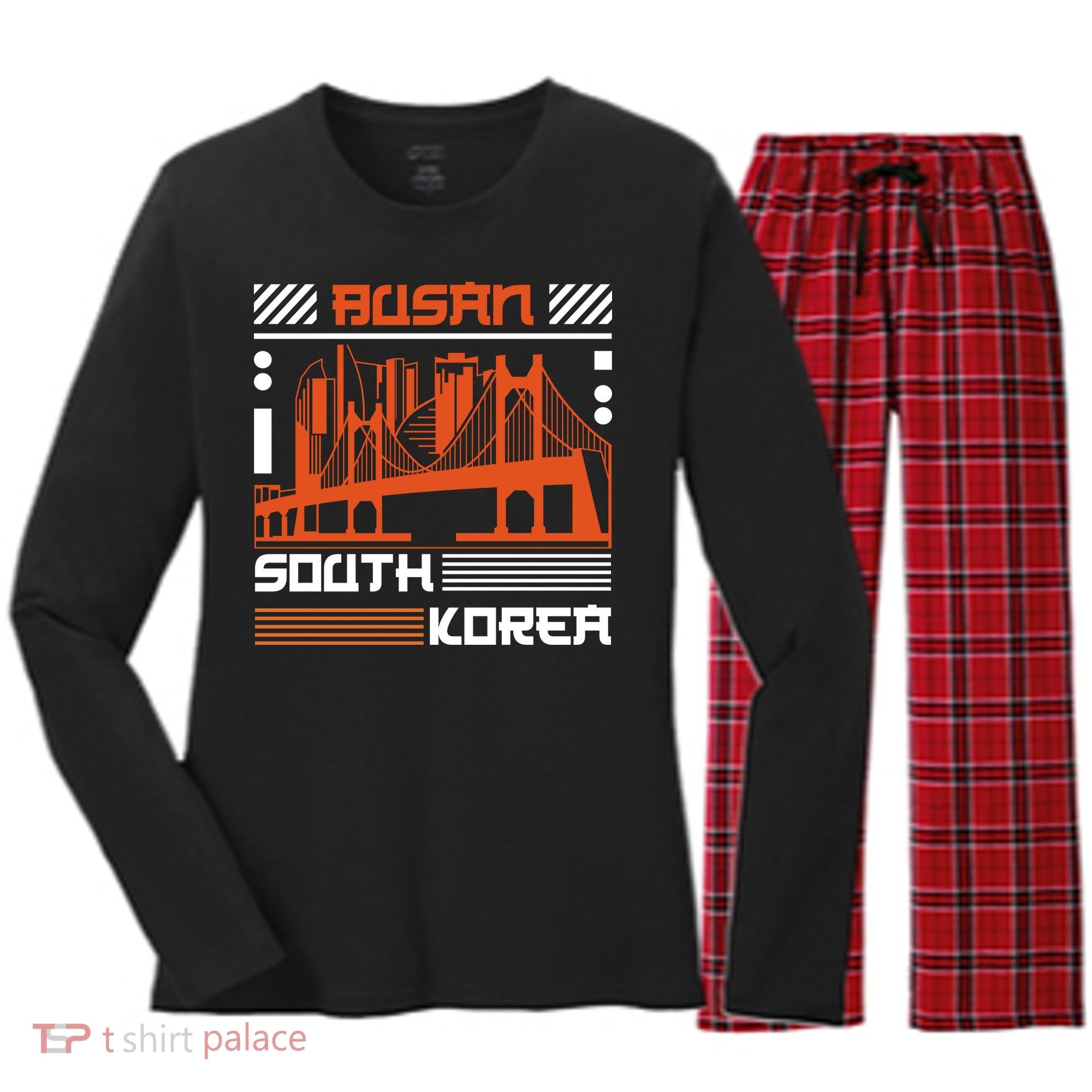 Busan South Korea Women's Long Sleeve Flannel Pajama Set 