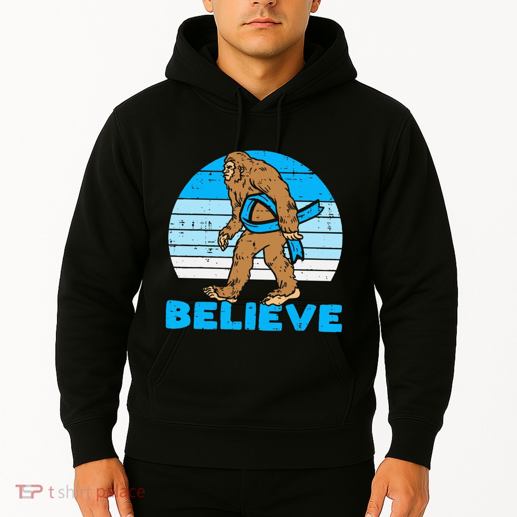 Bigfoot Sasquatch Light Blue Ribbon Prostate Cancer Aware Hoodie