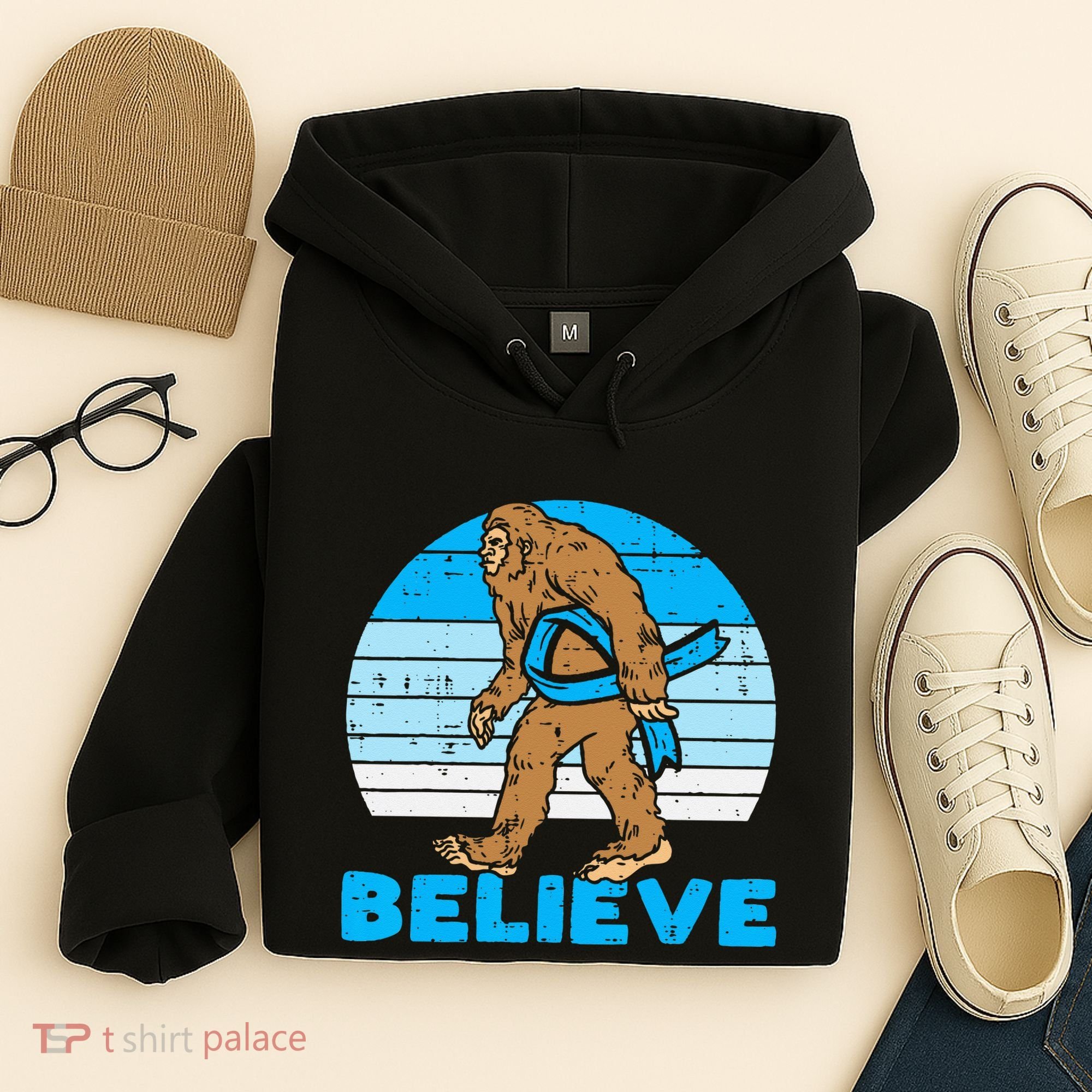 Bigfoot Sasquatch Light Blue Ribbon Prostate Cancer Aware Hoodie