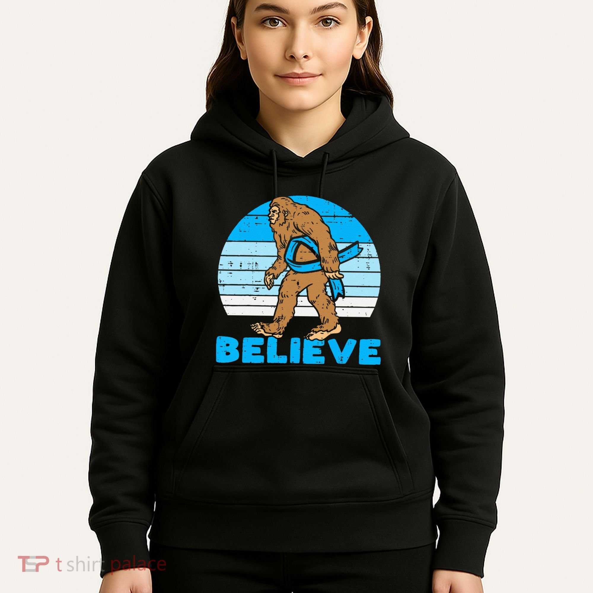 Bigfoot Sasquatch Light Blue Ribbon Prostate Cancer Aware Hoodie