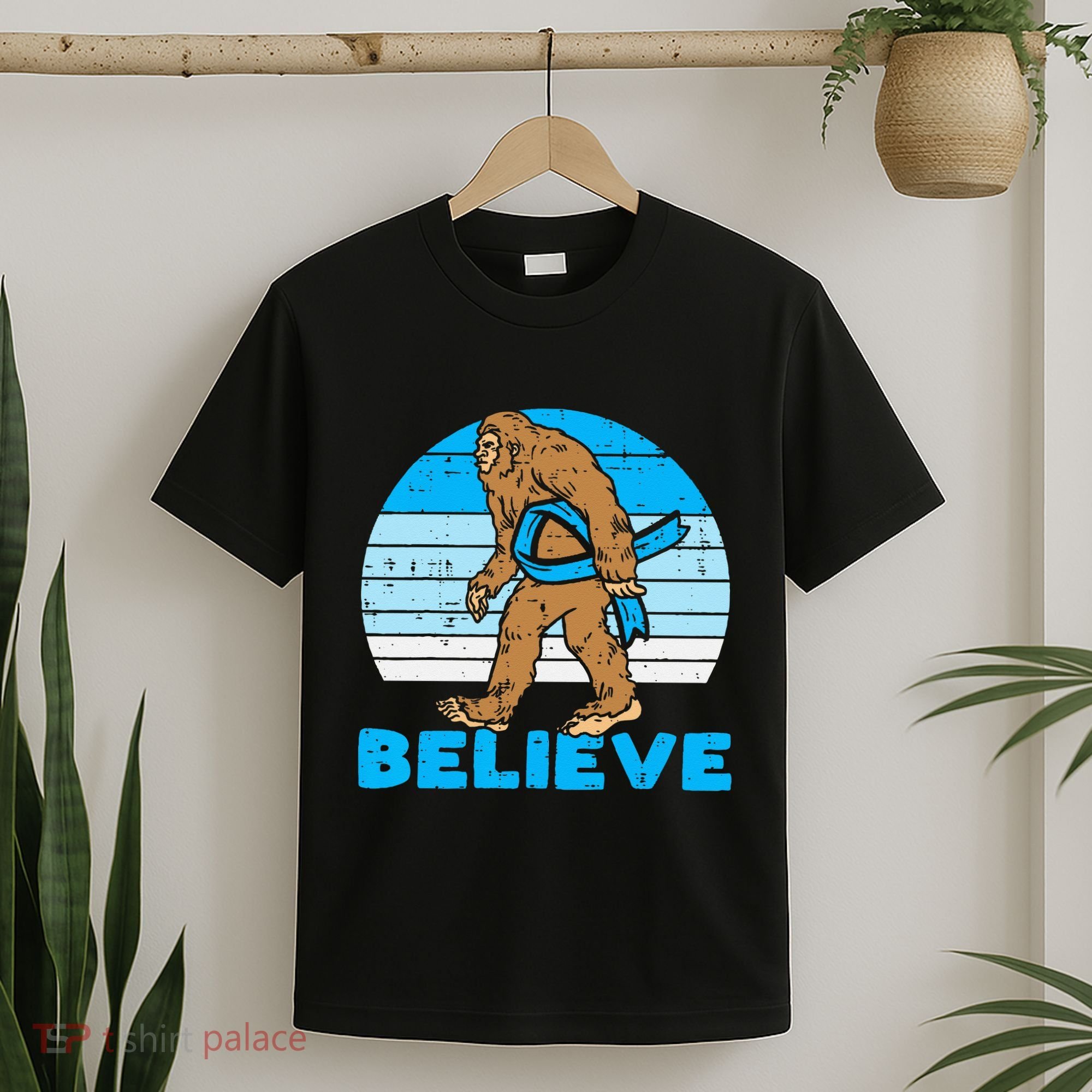 Bigfoot Sasquatch Light Blue Ribbon Prostate Cancer Aware T-Shirt