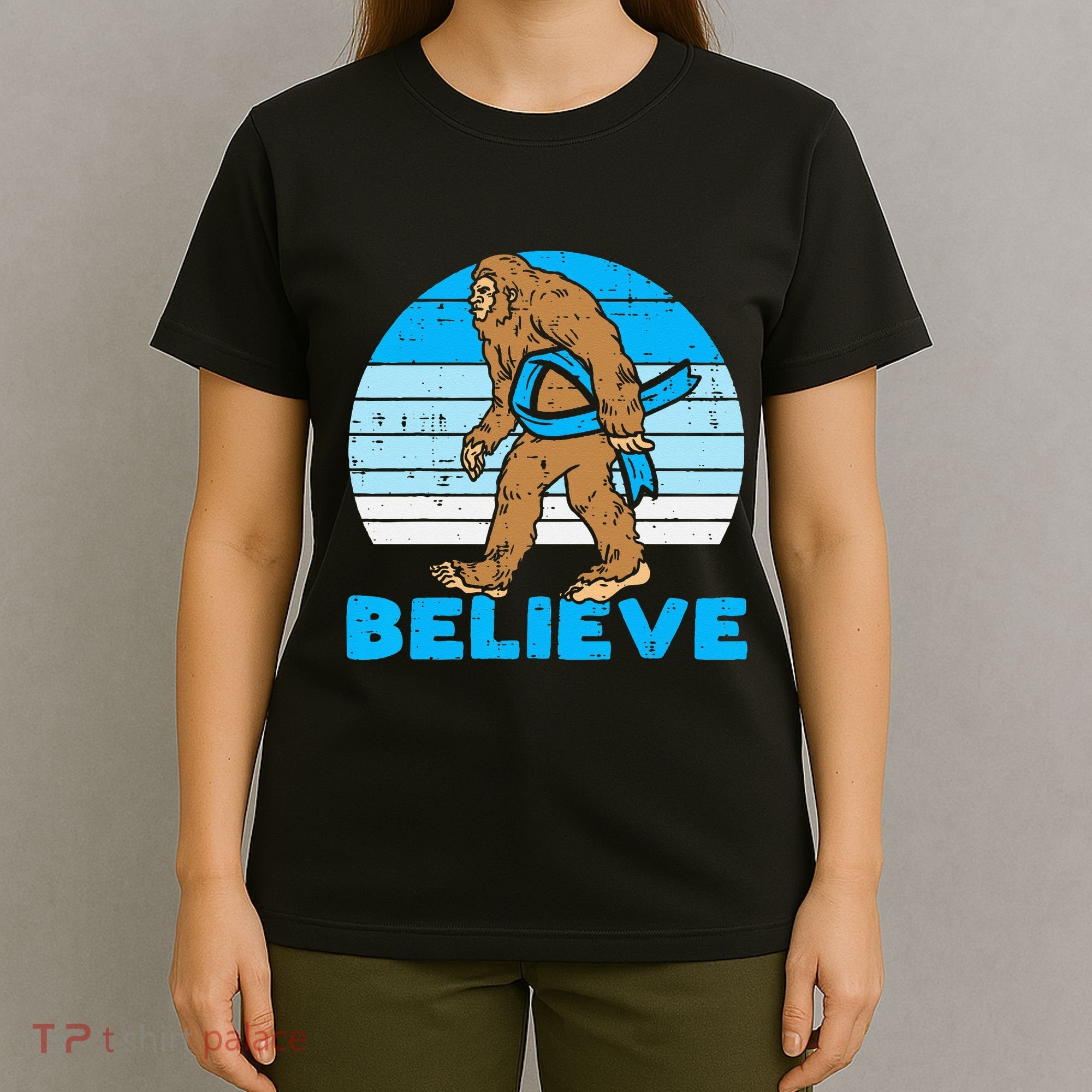 Bigfoot Sasquatch Light Blue Ribbon Prostate Cancer Aware T-Shirt