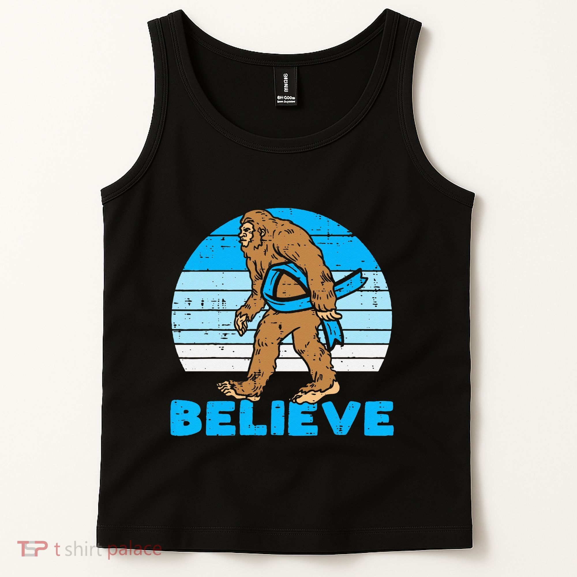 Bigfoot Sasquatch Light Blue Ribbon Prostate Cancer Aware Tank Top