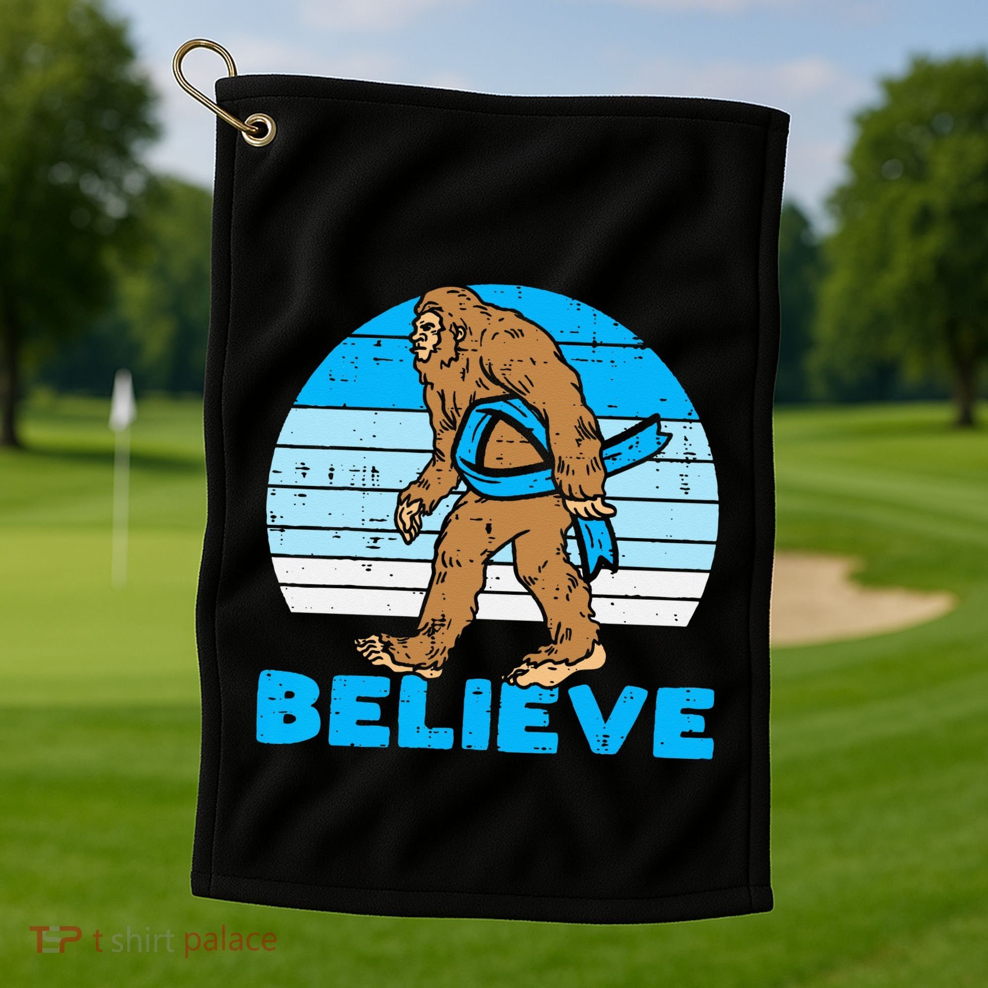 Bigfoot Sasquatch Light Blue Ribbon Prostate Cancer Aware Golf Towel