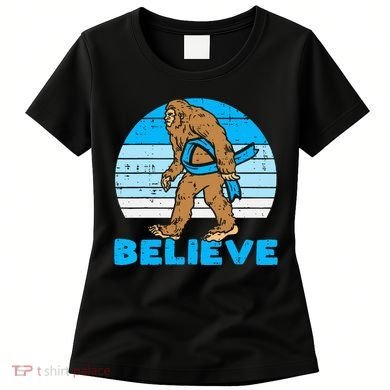Bigfoot Sasquatch Light Blue Ribbon Prostate Cancer Aware Women's T-Shirt