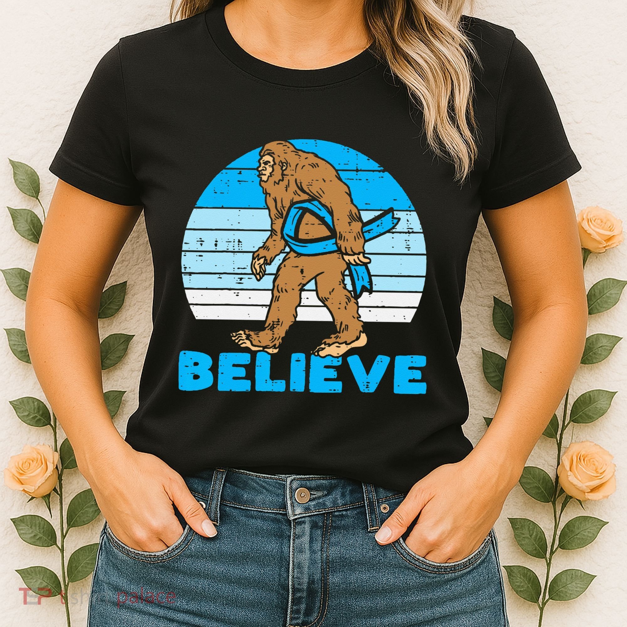 Bigfoot Sasquatch Light Blue Ribbon Prostate Cancer Aware Women's T-Shirt