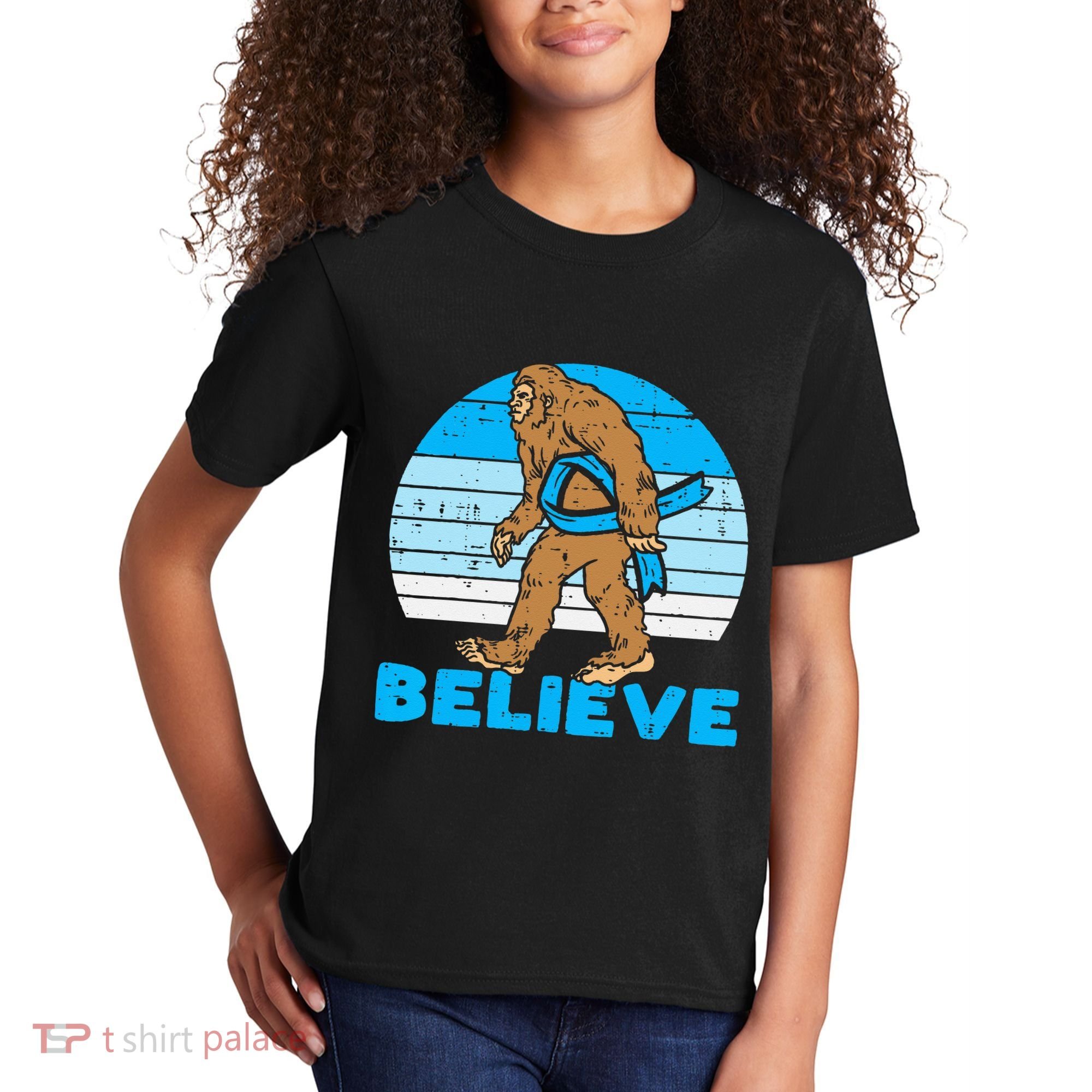 Bigfoot Sasquatch Light Blue Ribbon Prostate Cancer Aware Kids T-Shirt