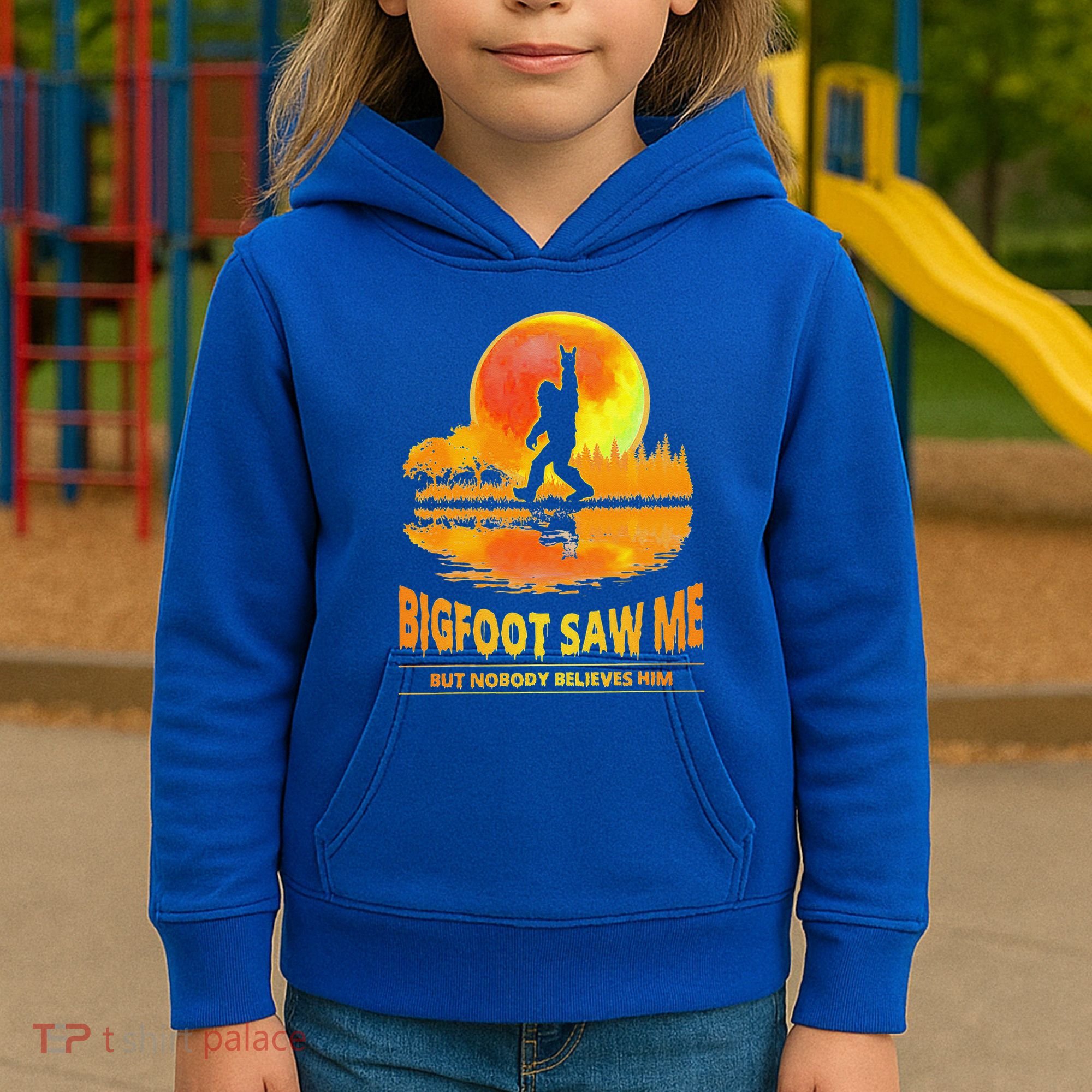 Bigfoot Saw Me But Nobody Believes Him Funny Halloween Kids Hoodie
