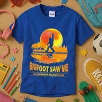 Bigfoot Saw Me But Nobody Believes Him Funny Halloween Kids T-Shirt thumb 3