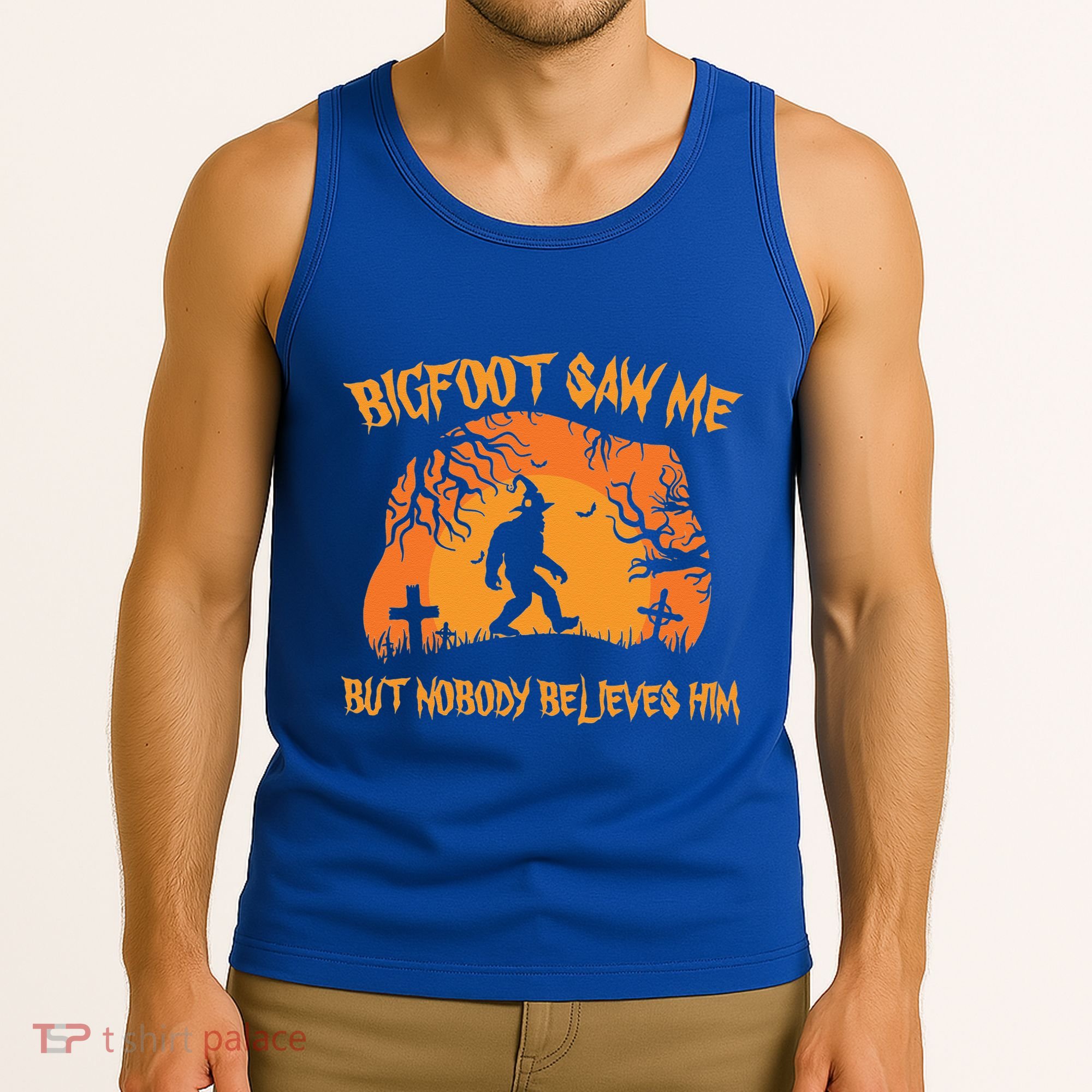 Bigfoot Saw Me But Nobody Believes Him Sasquatch Halloween Tank Top