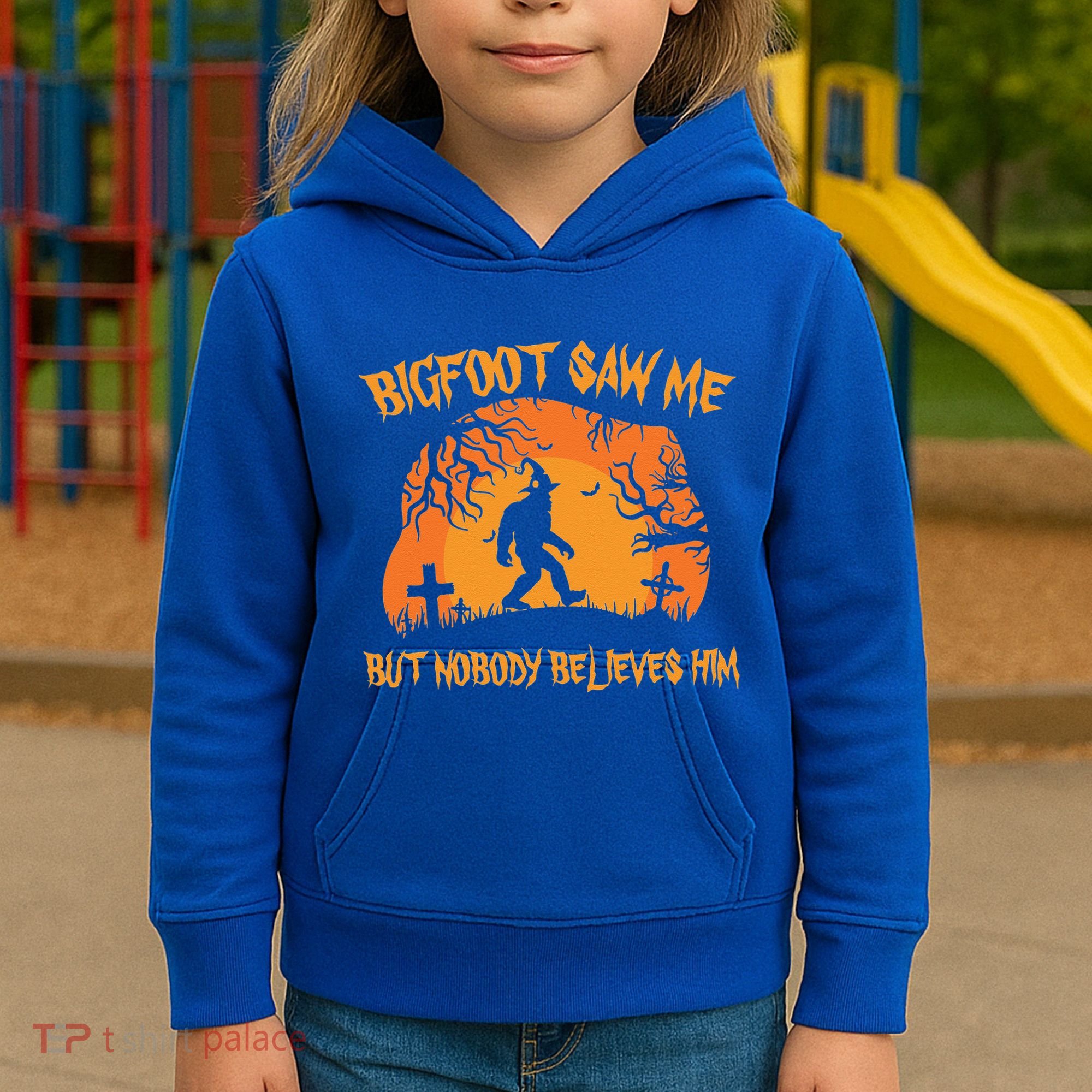 Bigfoot Saw Me But Nobody Believes Him Sasquatch Halloween Kids Hoodie
