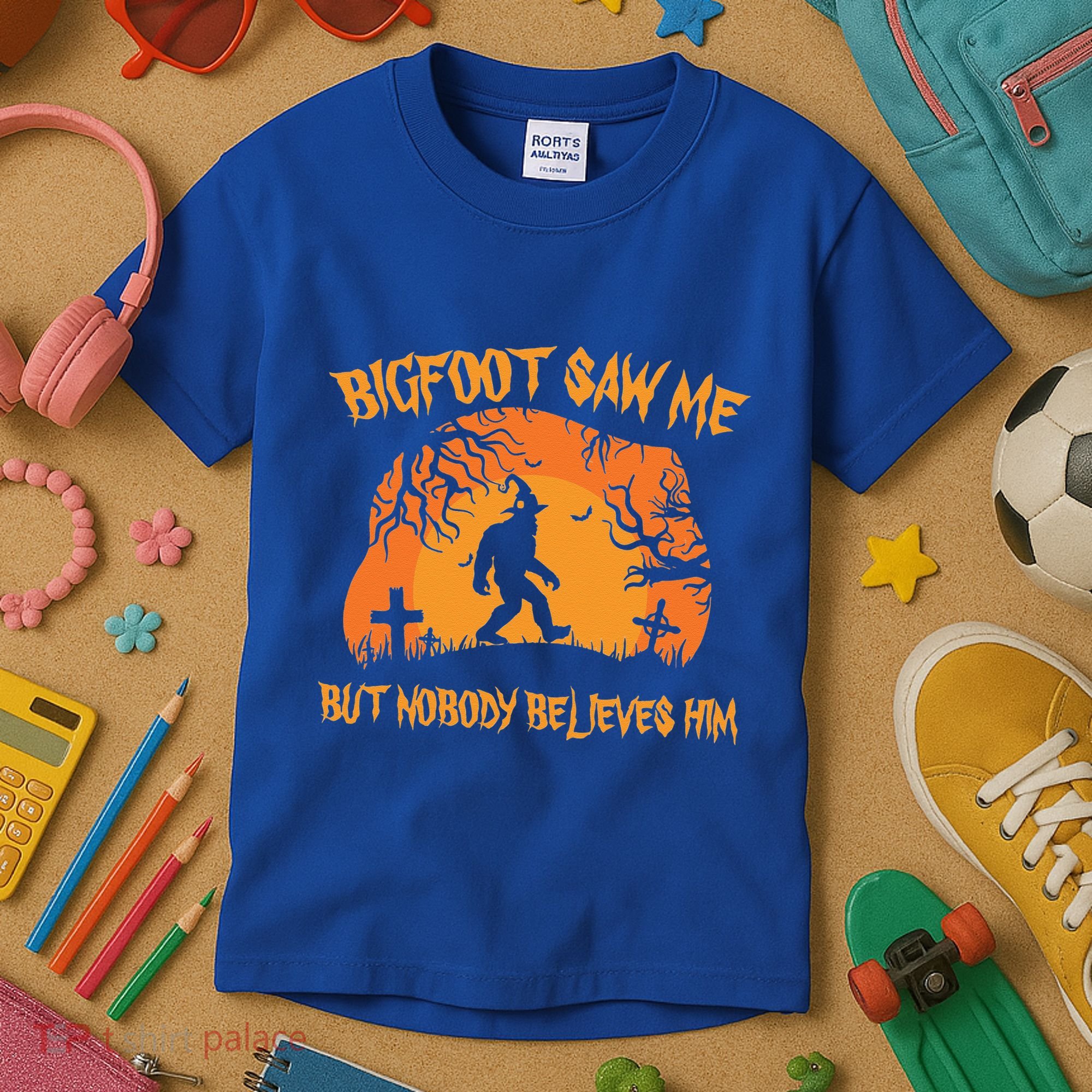 Bigfoot Saw Me But Nobody Believes Him Sasquatch Halloween Kids T-Shirt