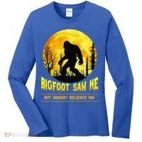 Bigfoot Saw Me Nobody Believes Him Funny Halloween Costume Women's Long Sleeve Shirt thumb 0