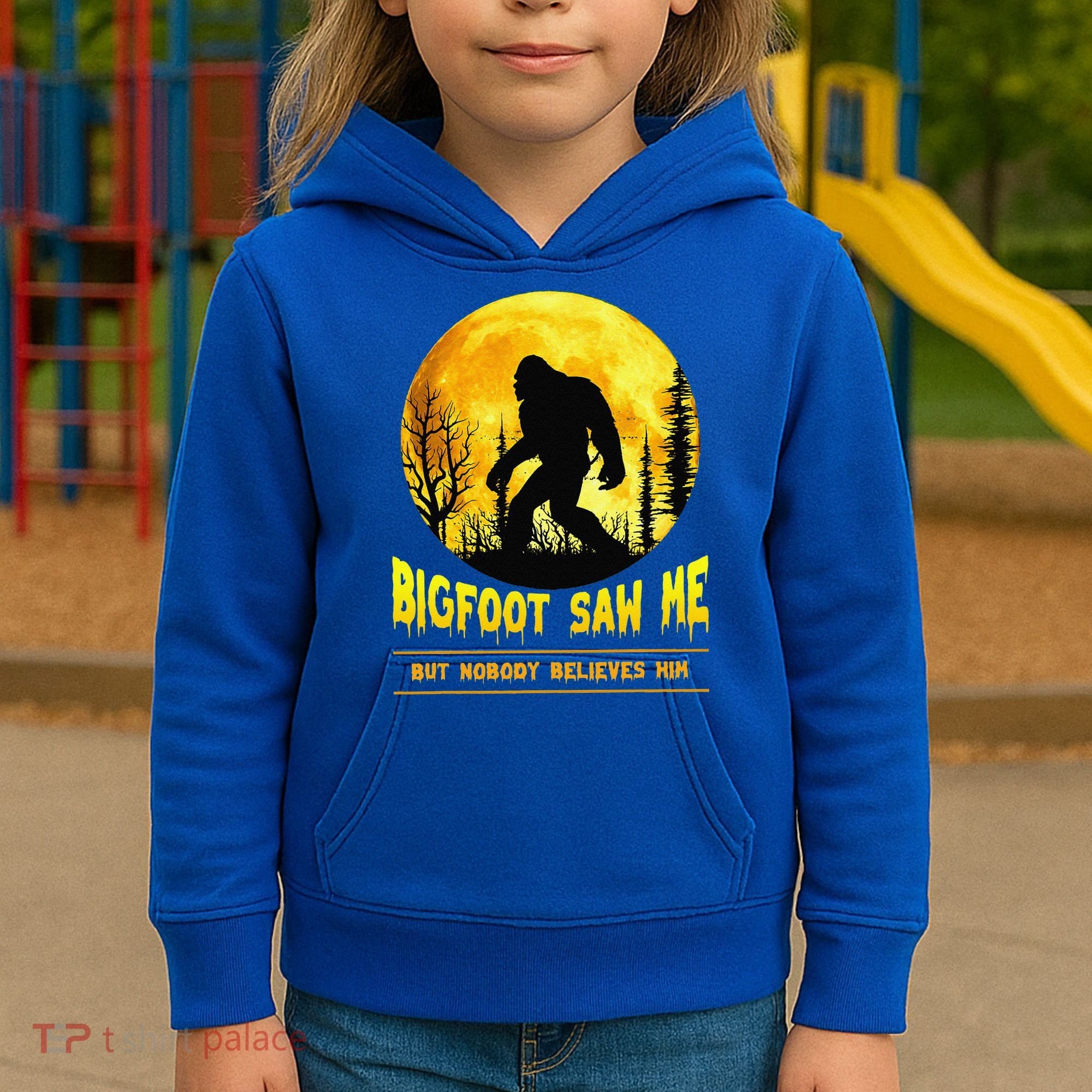 Bigfoot Saw Me Nobody Believes Him Funny Halloween Costume Kids Hoodie