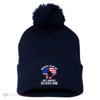 Bigfoot Saw Me But Nobody Believes Him Funny Bigfoot Pom Pom 12in Knit Beanie thumb 0