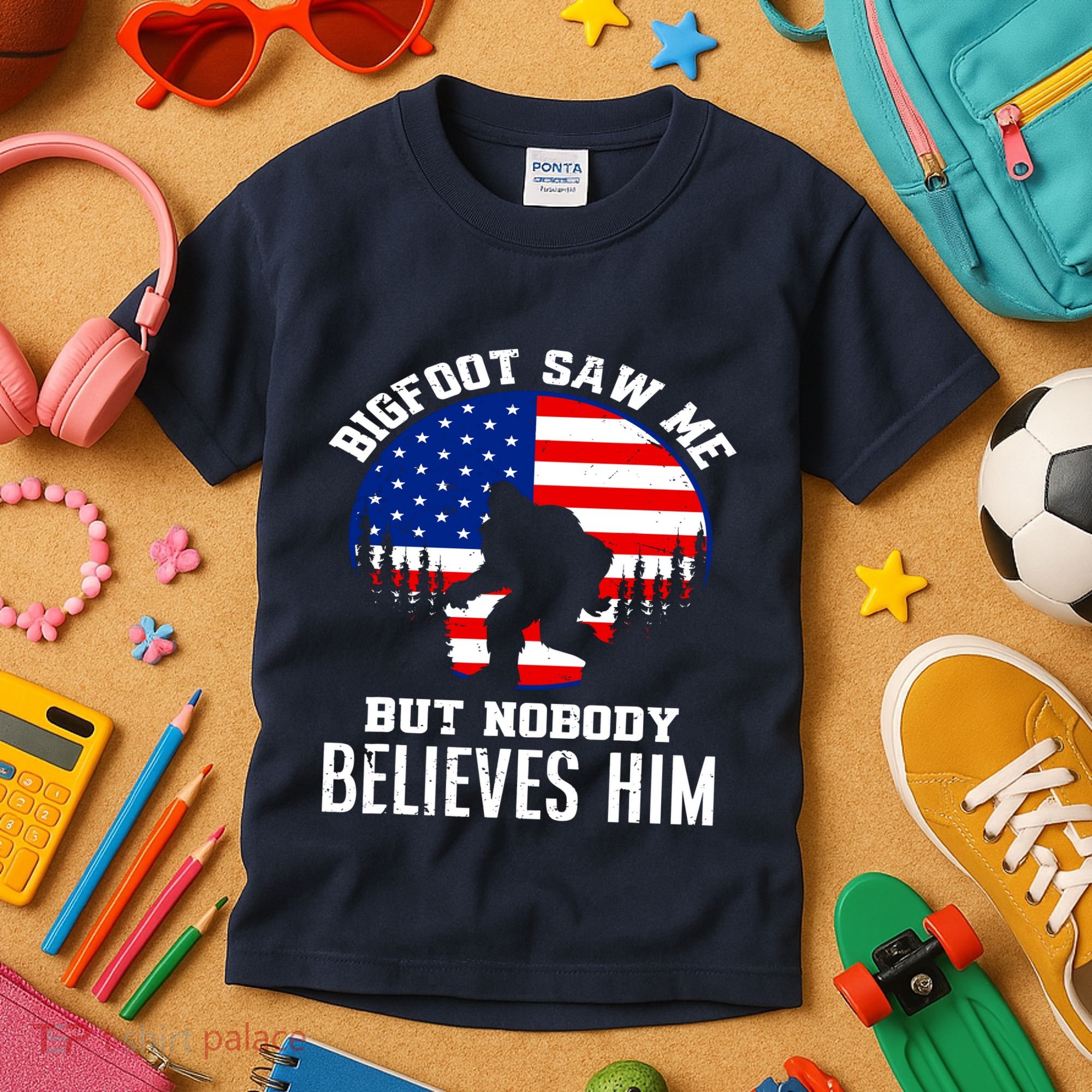 Bigfoot Saw Me But Nobody Believes Him Funny Bigfoot Kids T-Shirt