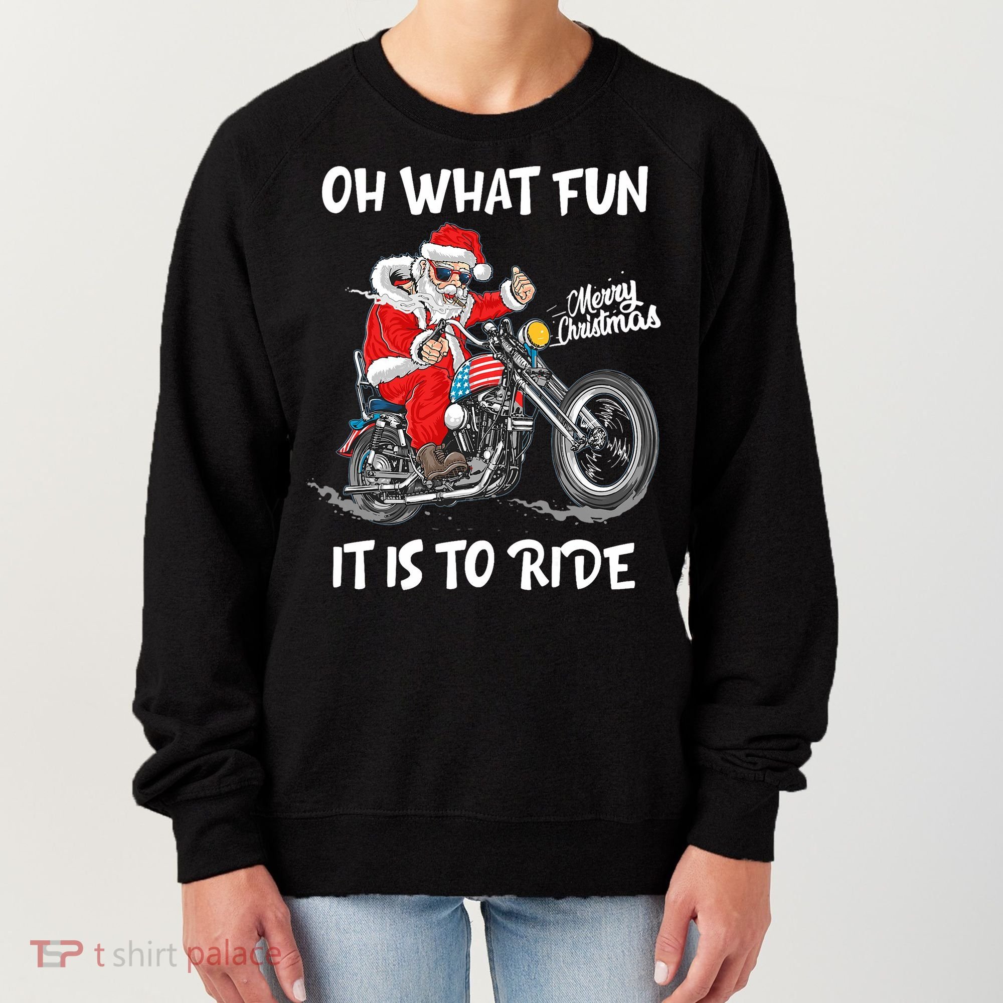 Biker Santa Motorcycle Fan Merry Christmas Xmas Holidays Women's Sweatshirt