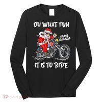 Biker Santa Motorcycle Fan Merry Christmas Xmas Holidays Long Sleeve Shirt thumb 0