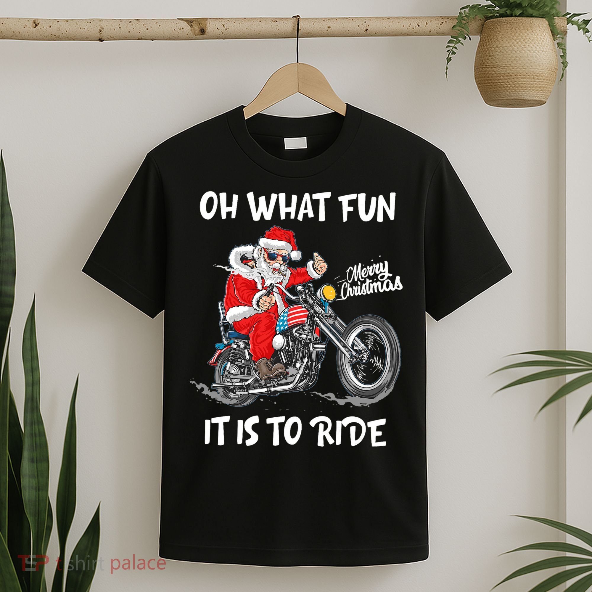Biker Santa Motorcycle Fan Merry Christmas Xmas Holidays T-Shirt