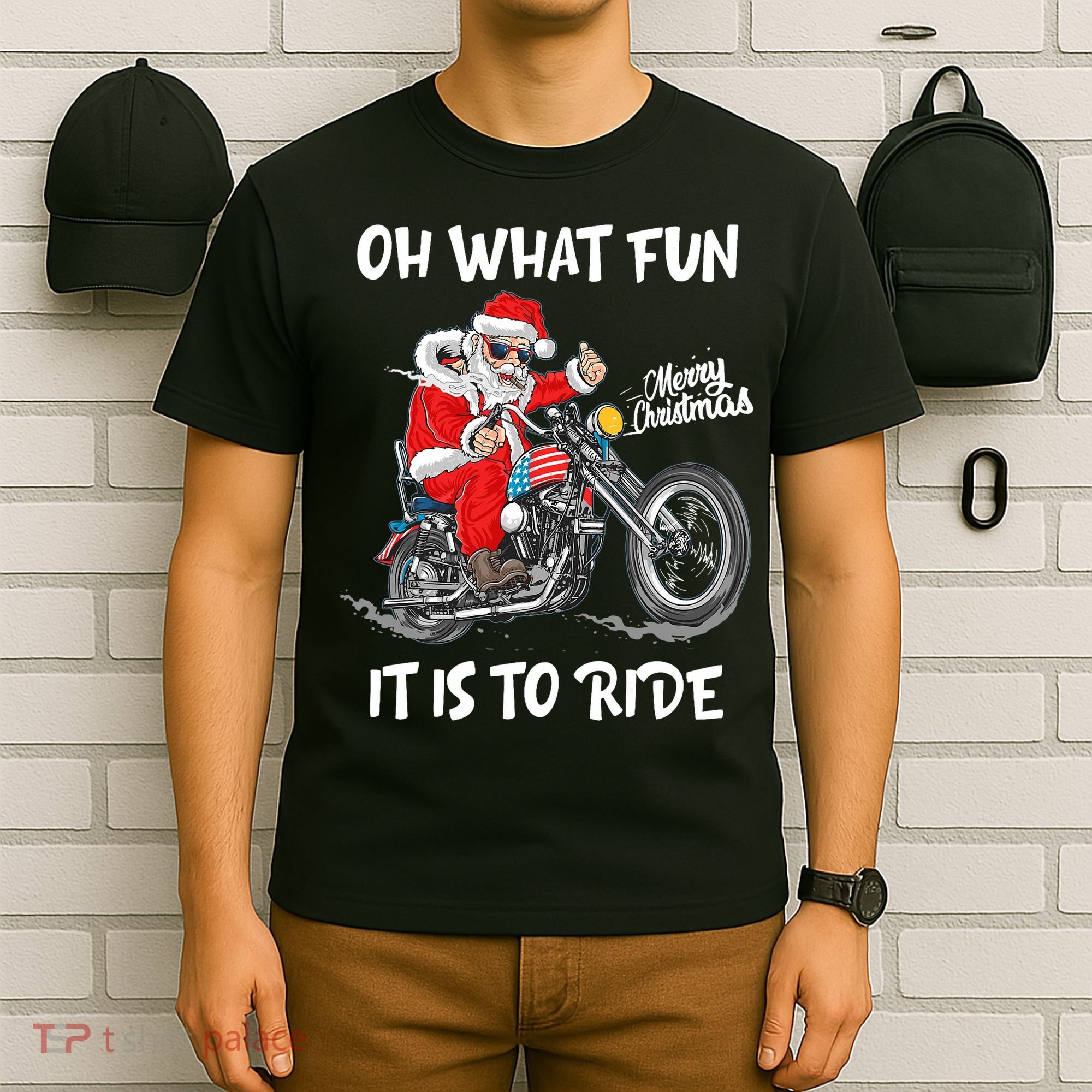 Biker Santa Motorcycle Fan Merry Christmas Xmas Holidays T-Shirt