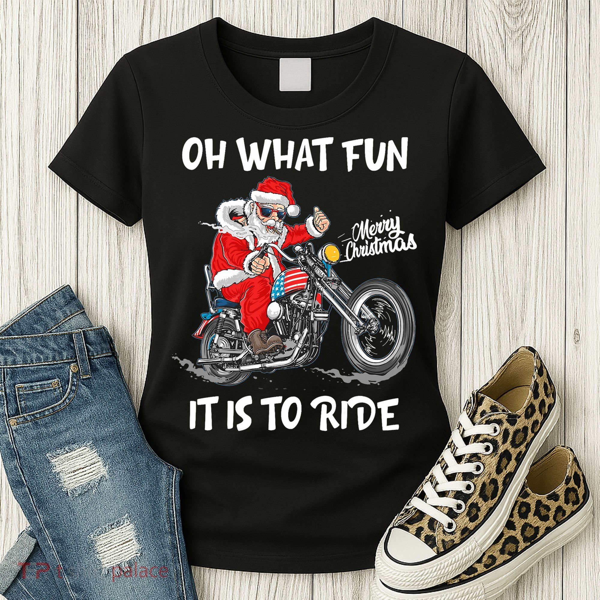 Biker Santa Motorcycle Fan Merry Christmas Xmas Holidays Women's T-Shirt
