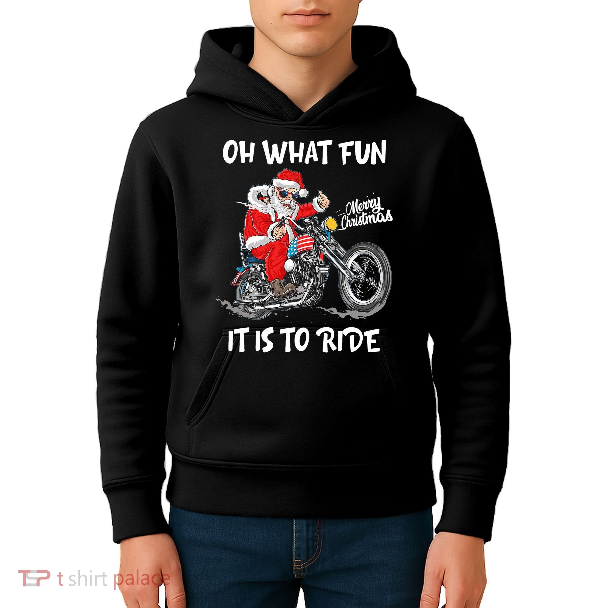 Biker Santa Motorcycle Fan Merry Christmas Xmas Holidays Kids Hoodie