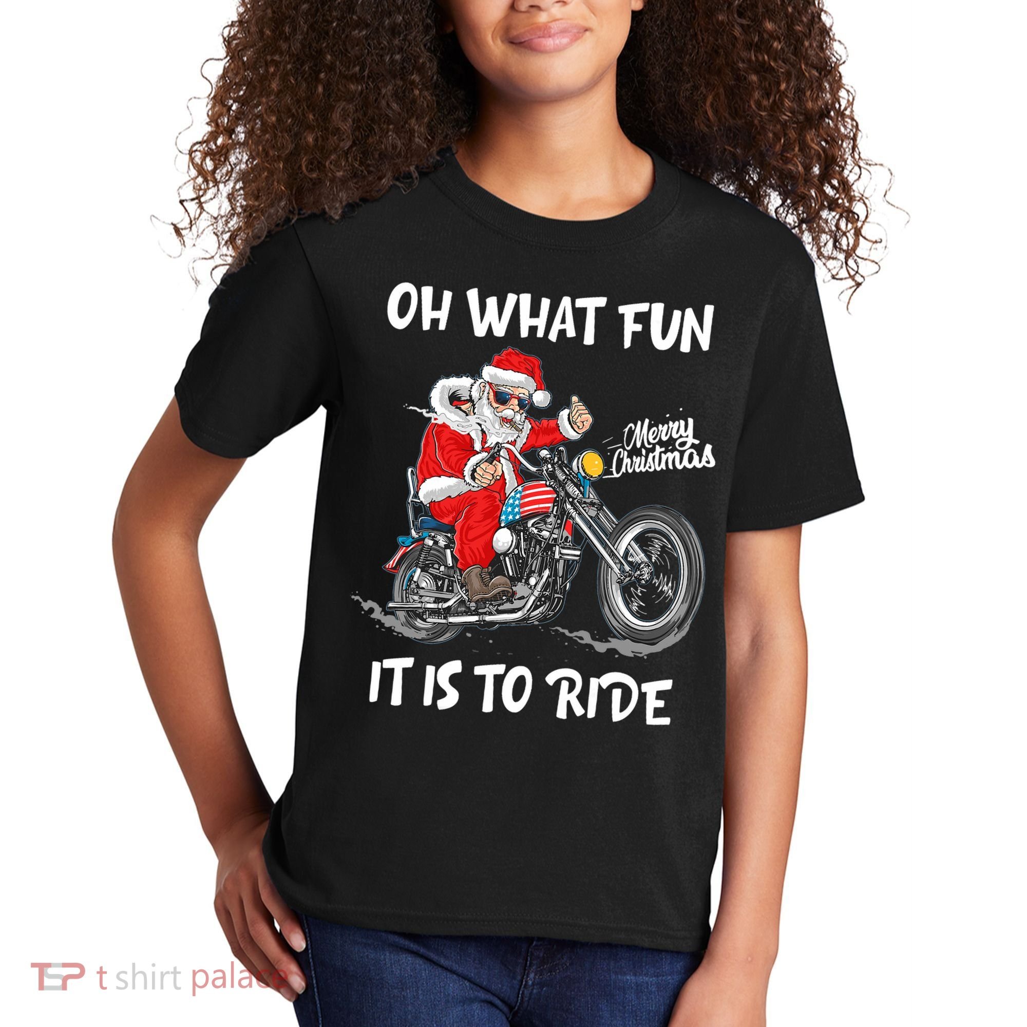 Biker Santa Motorcycle Fan Merry Christmas Xmas Holidays Kids T-Shirt