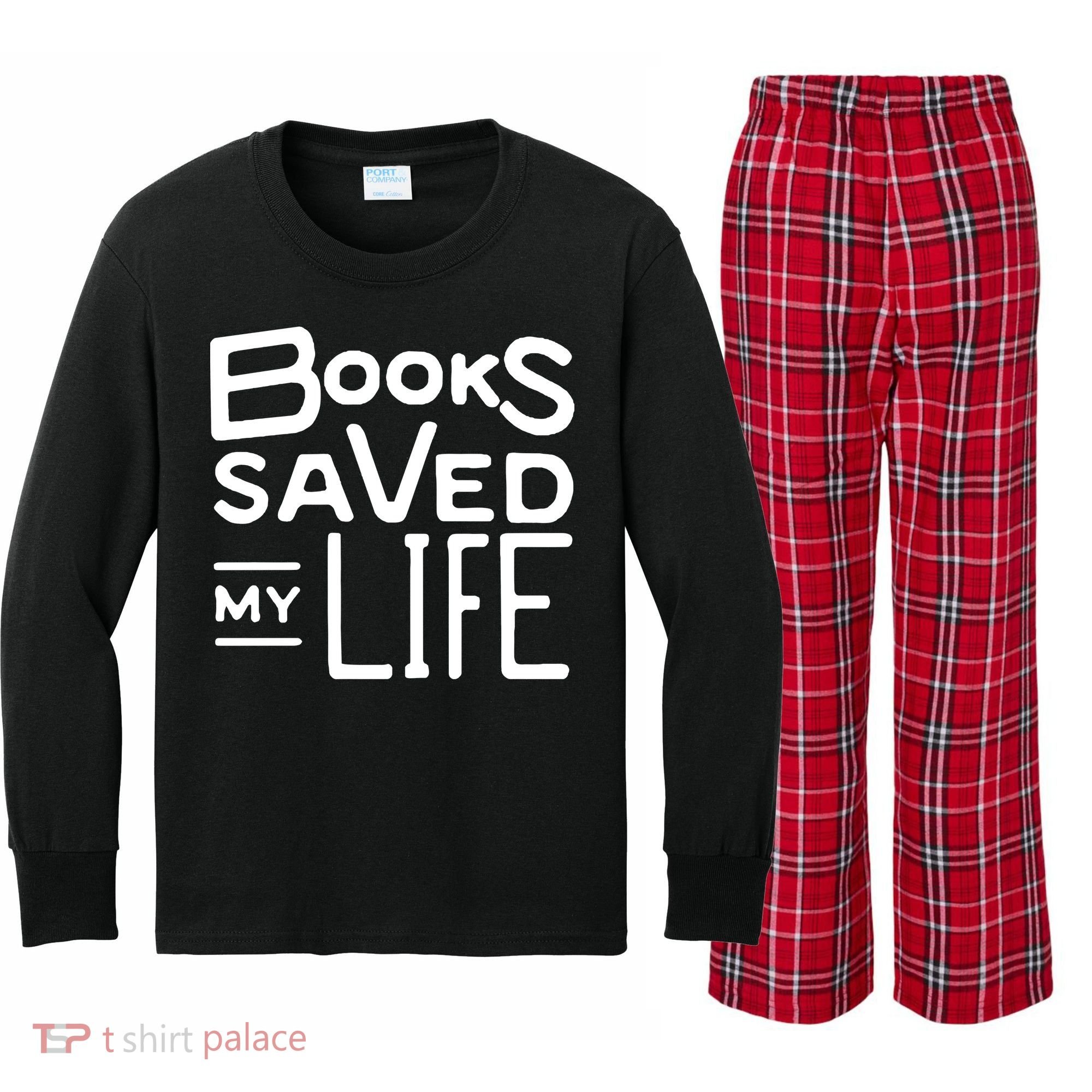 Books Saved My Life Kids Long Sleeve Plaid Pajama Set