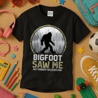 Bigfoot Saw Me Nobody Believes Him Funny Sasquatch Bigfoot Kids T-Shirt thumb 3